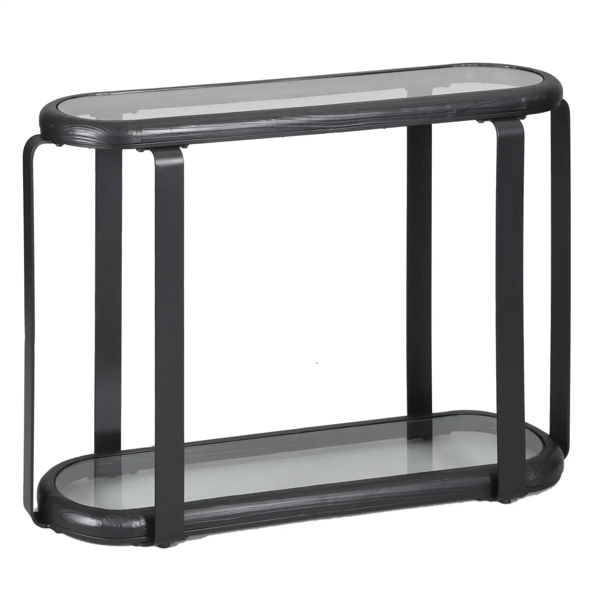 Tyrese Metal Console Table in Black / Clear, detail view