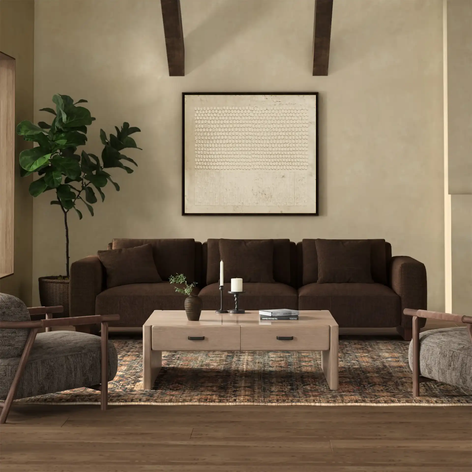 Wynnrosa Two-Drawer Coffee Table in Natural in a styled room