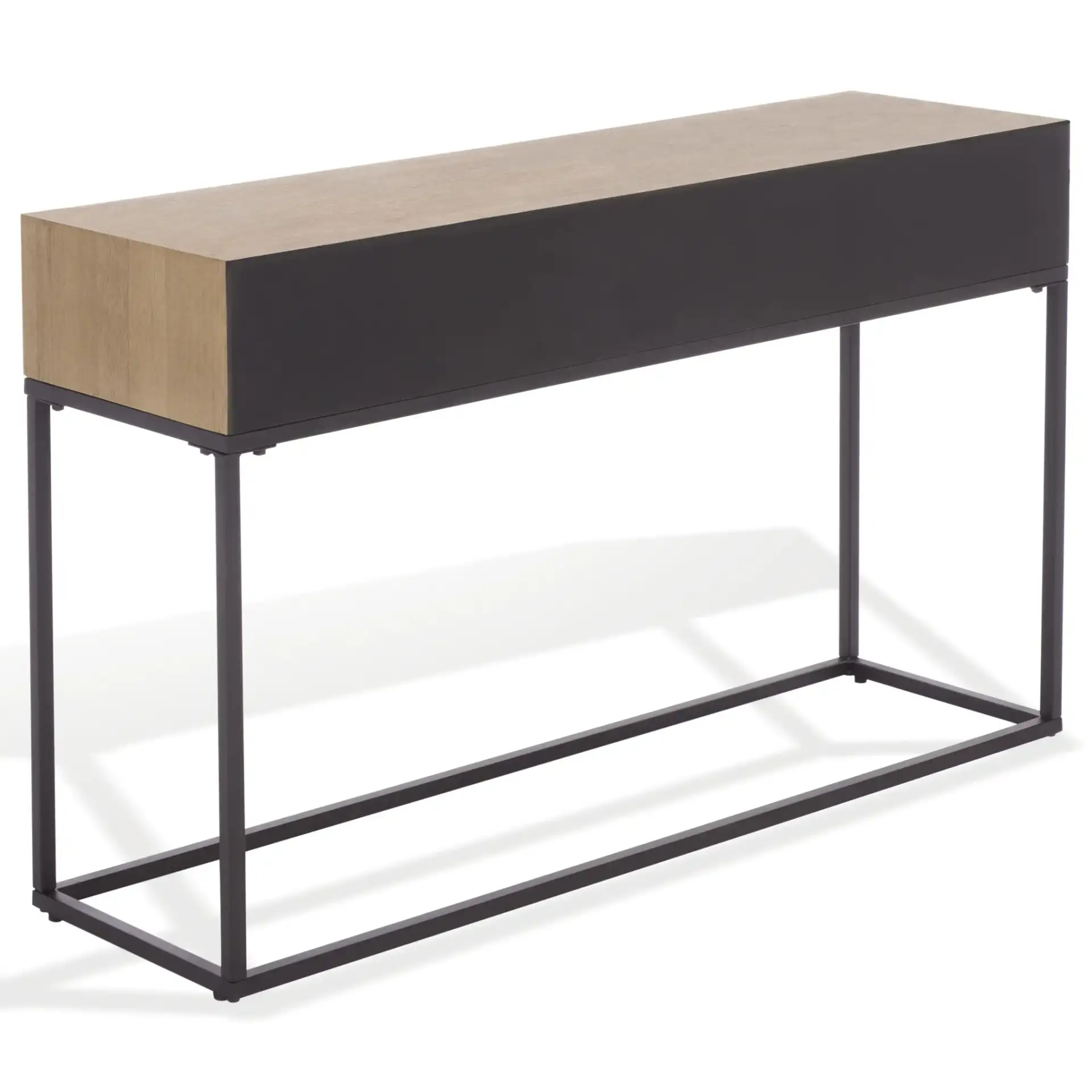 Sherriandra Two-Drawer Console in Natural / Black, detail view