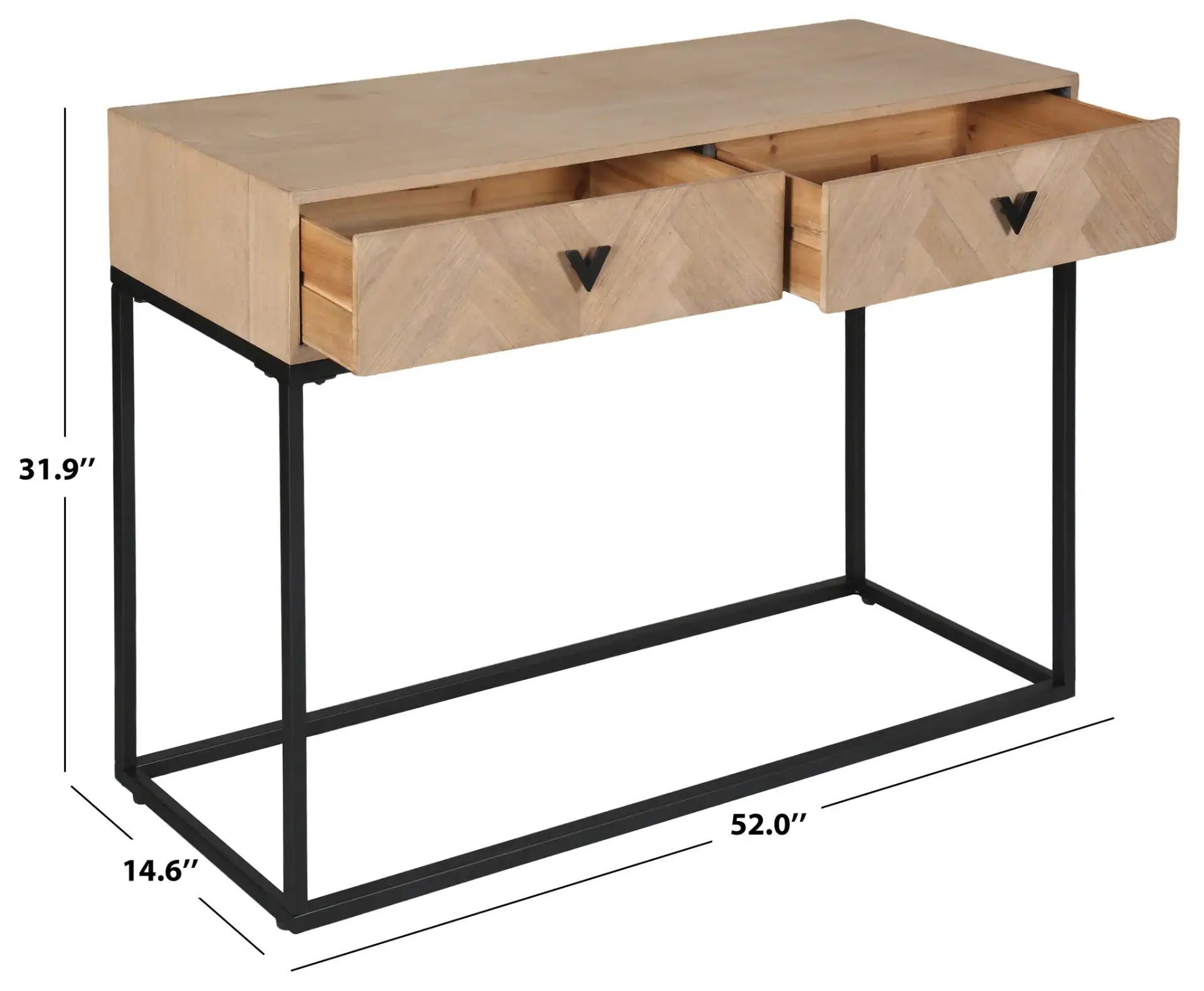 Sherriandra Two-Drawer Console in Natural / Black, detail view