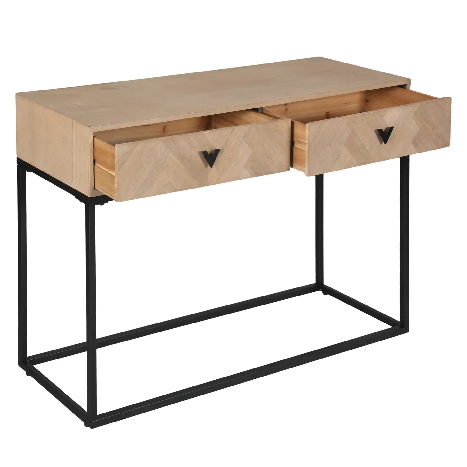 Sherriandra Two-Drawer Console in Natural / Black, detail view
