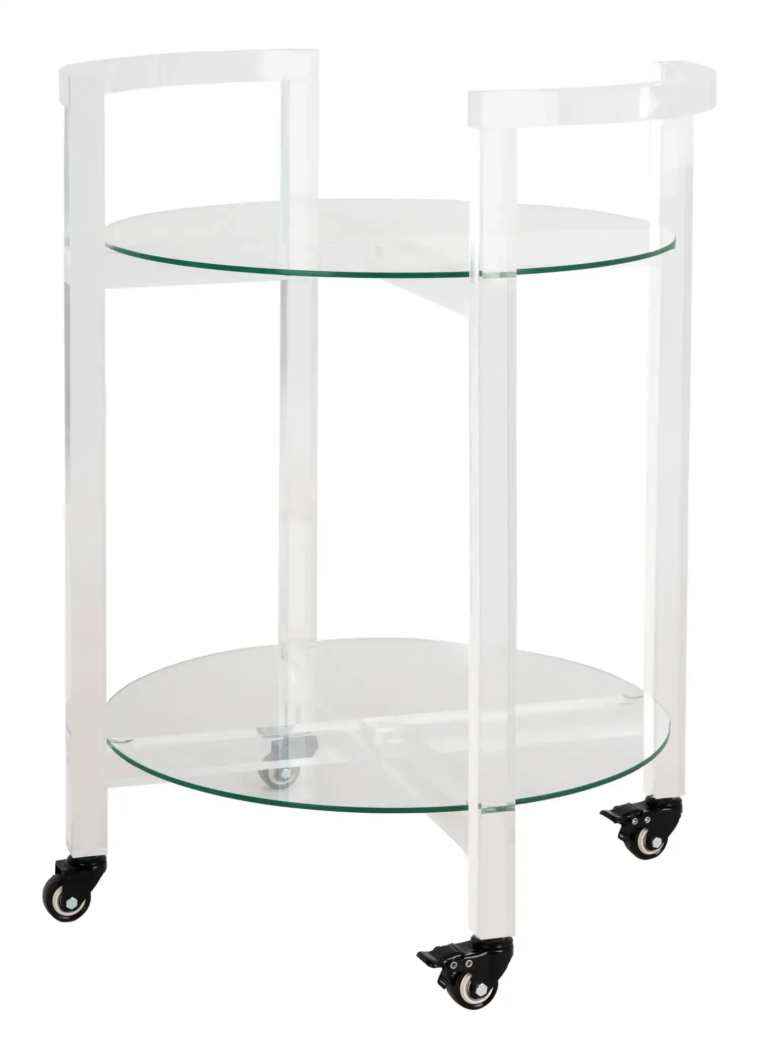 Jules Two-Tier Acrylic Bar Cart in Clear, detail view