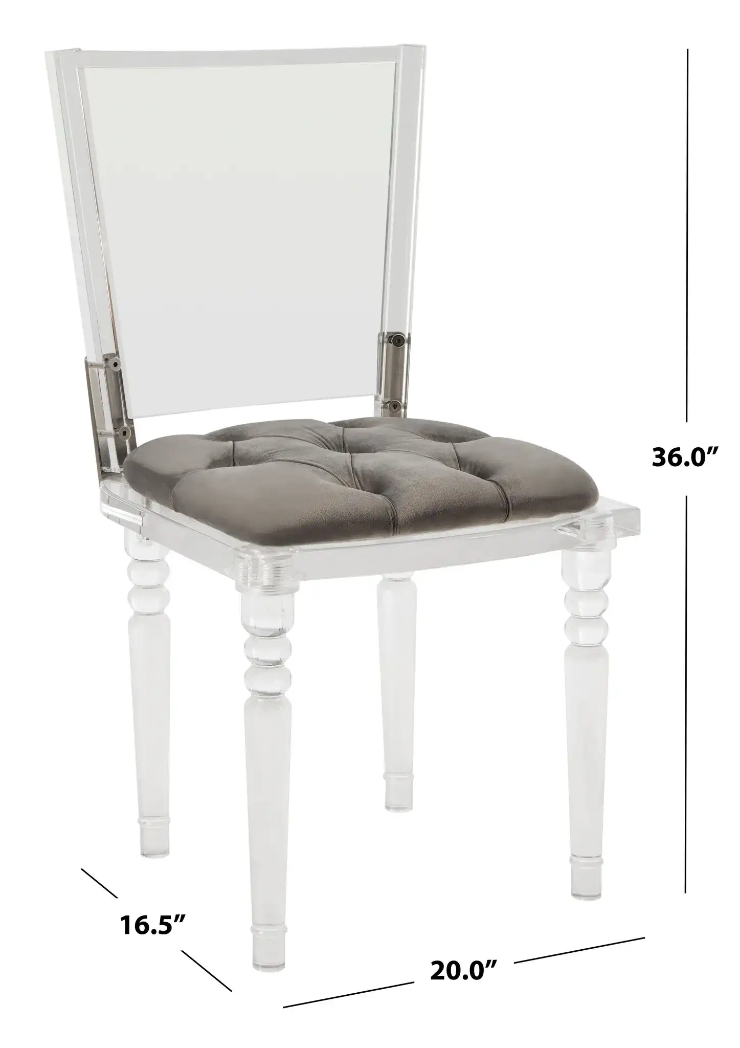 Ella Acrylic Dining Chair in Clear / Gray, detail view