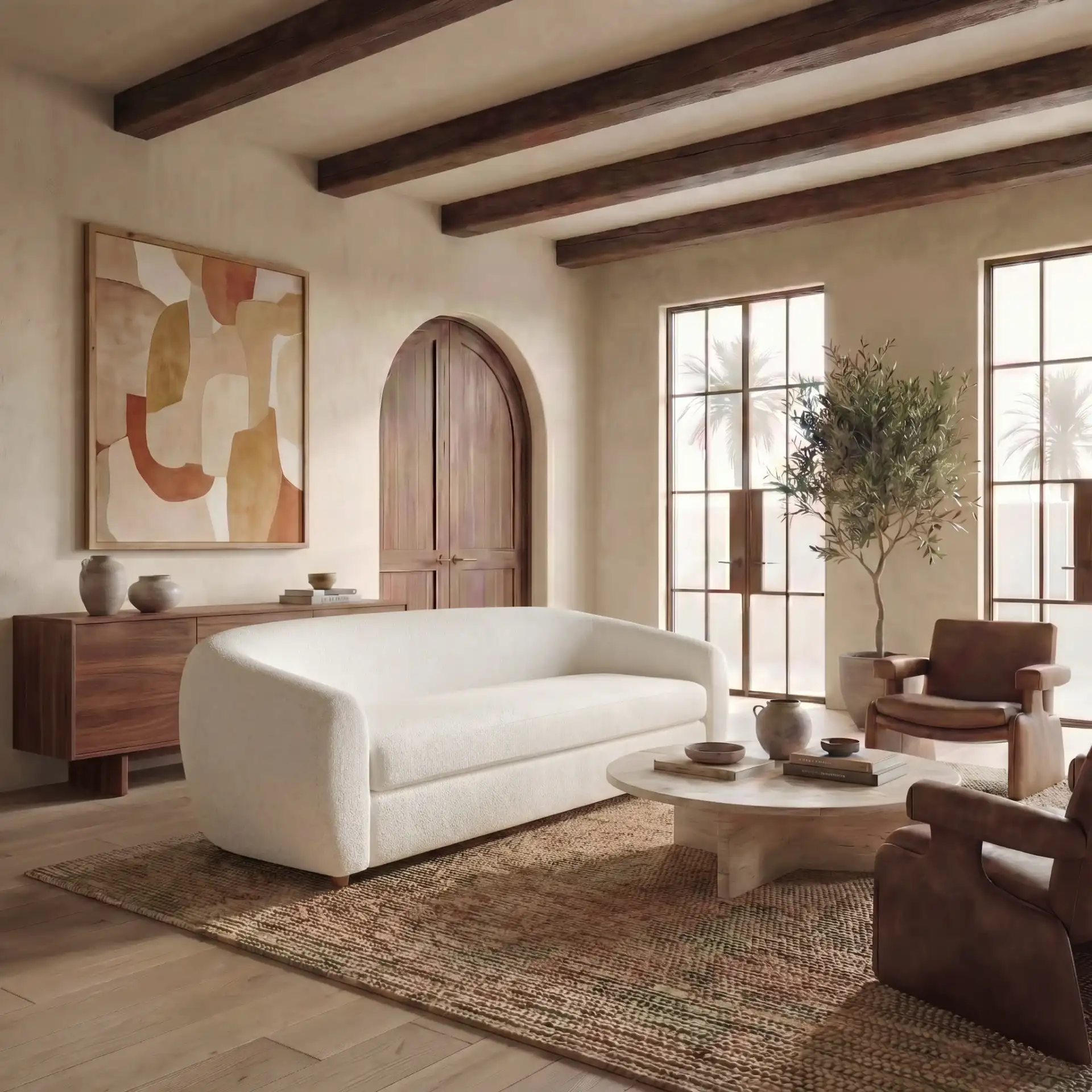 Flannigan Teddy Sofa in White / Natural in a styled room