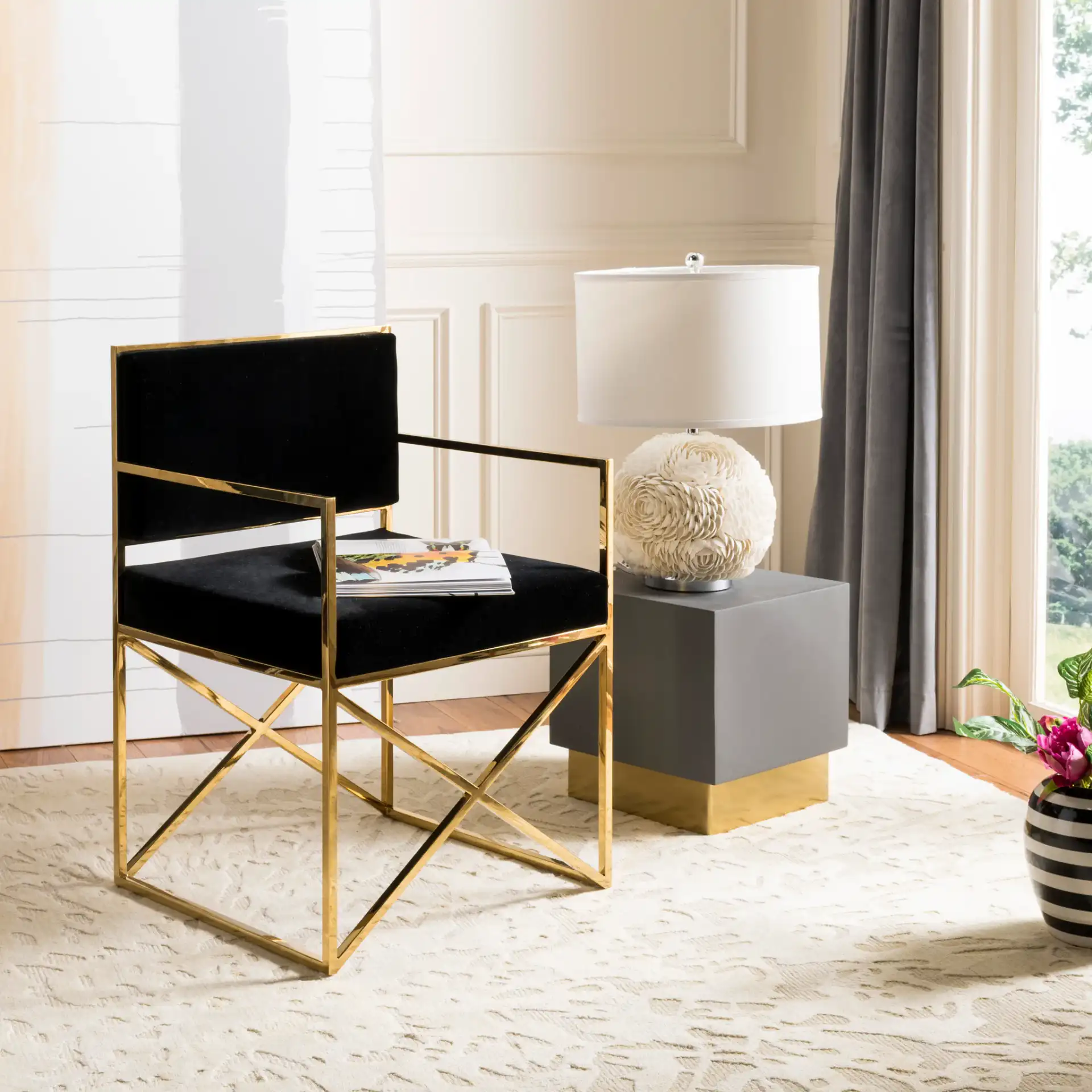 Kian Chair in Black / Gold in a styled room