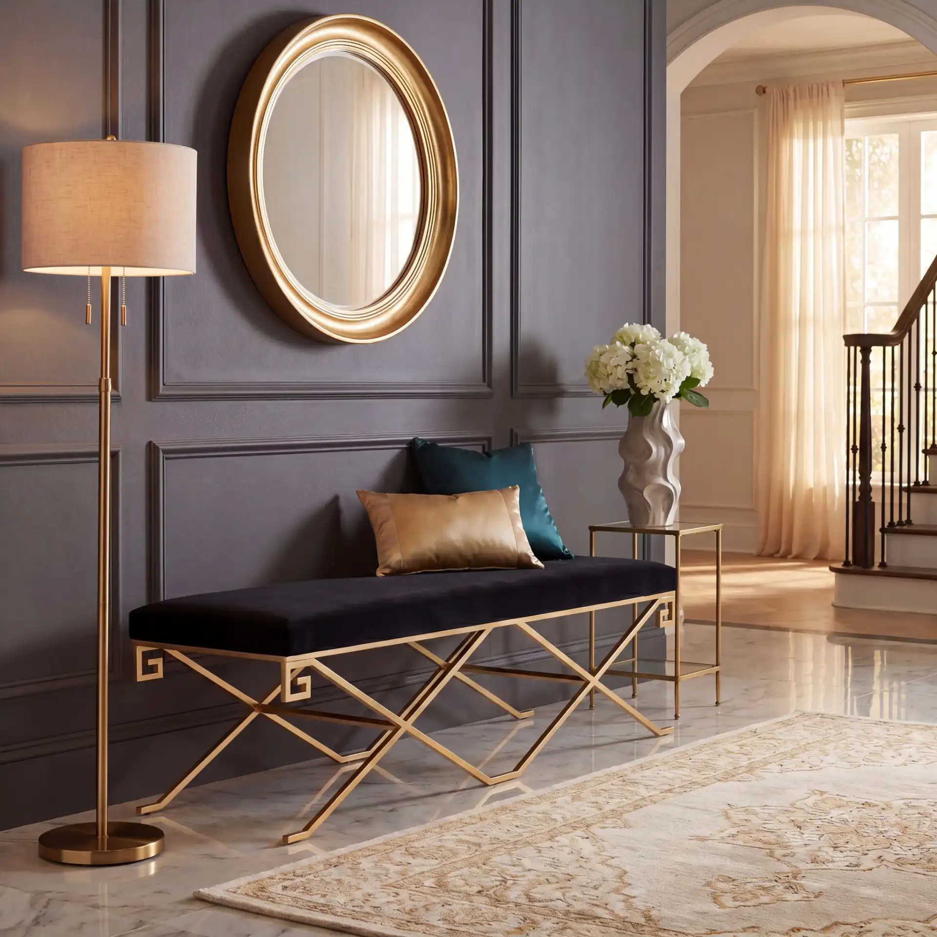 Talita Bench in Black in a styled room