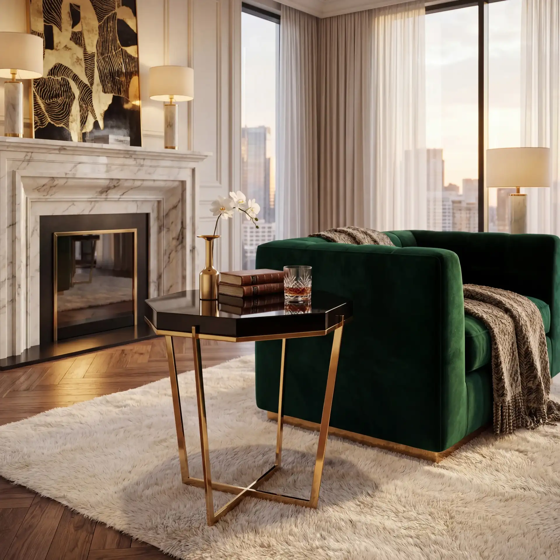 Danna End Table in Gold / Black in a styled room