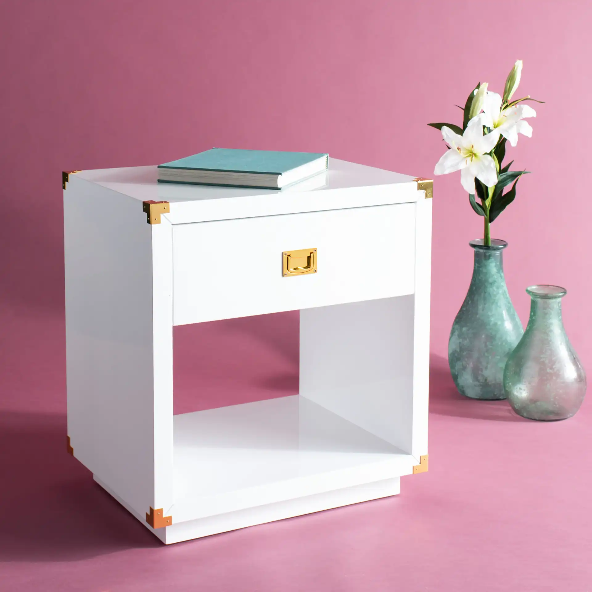 Lella Side Table in White in a styled room