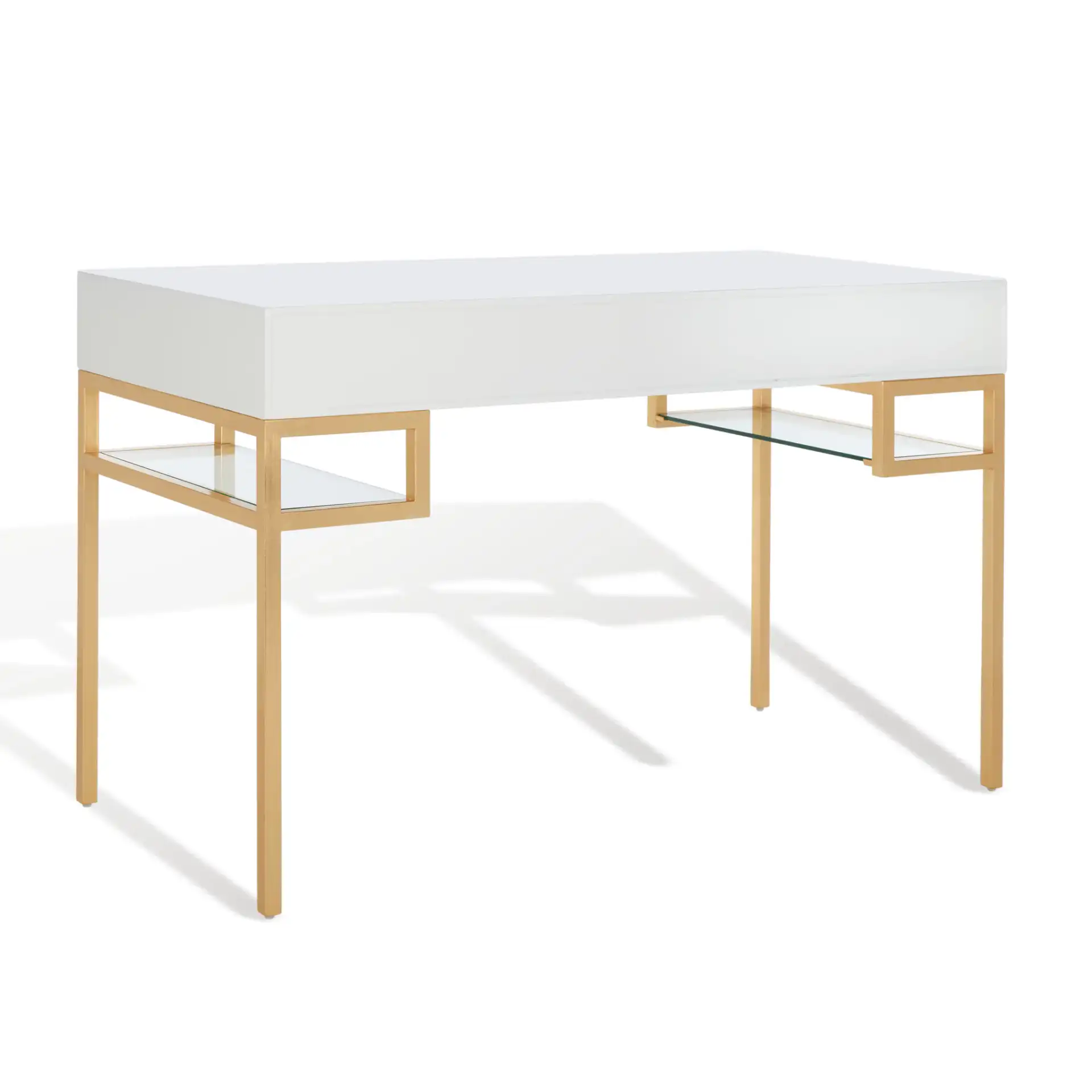 Neria Writing Desk in White / Gold, detail view