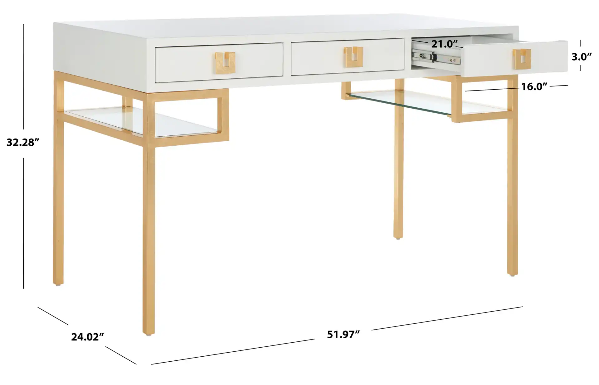 Neria Writing Desk in White / Gold, detail view