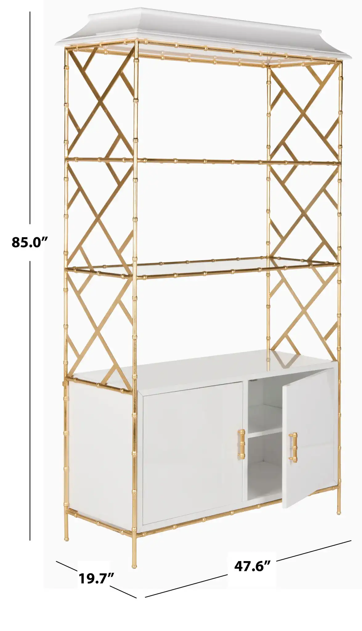 Adelia Bookshelf in White / Gold, detail view