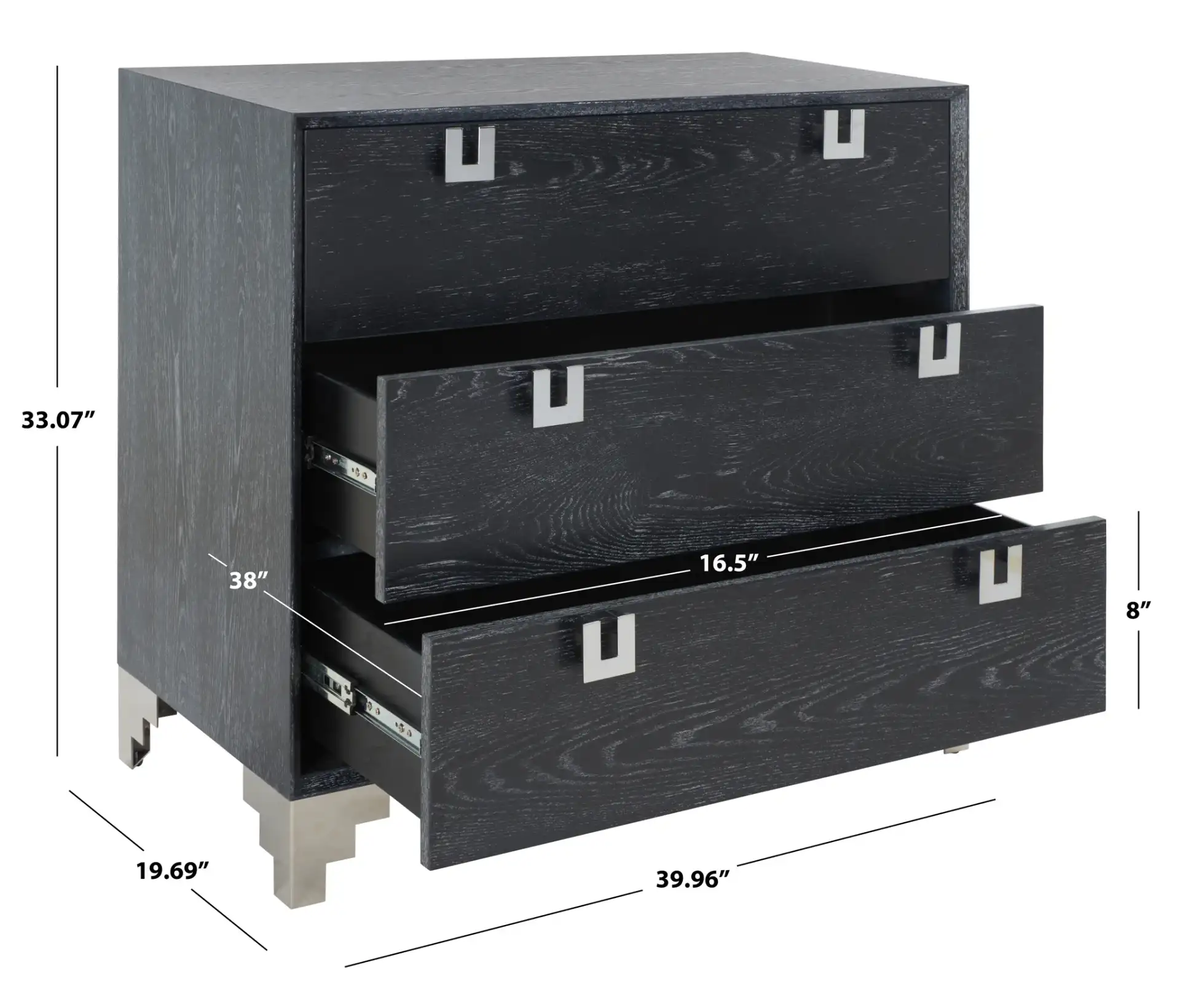 Odalis Chest Of Drawers in Black Cerused Oak, detail view
