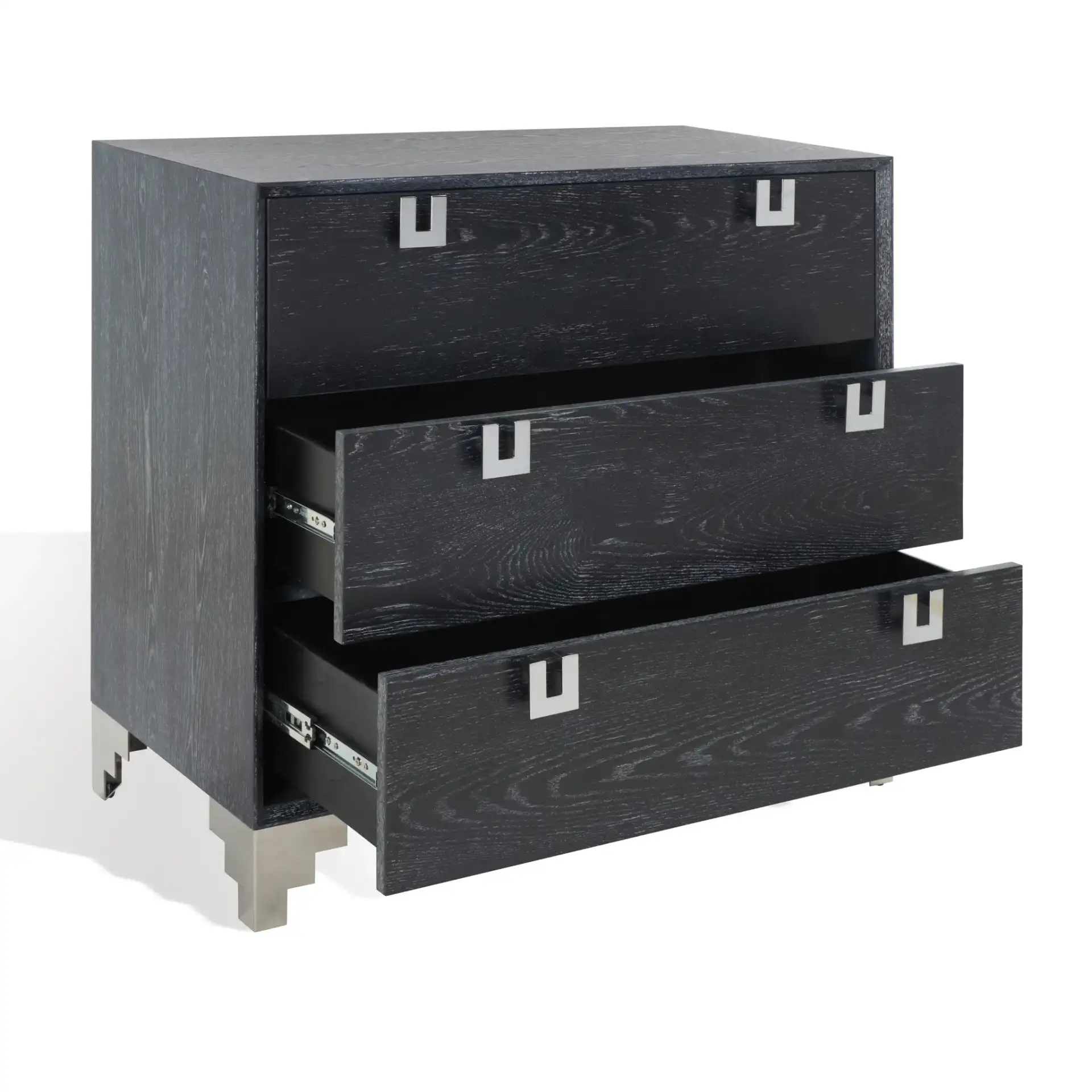 Odalis Chest Of Drawers in Black Cerused Oak, detail view