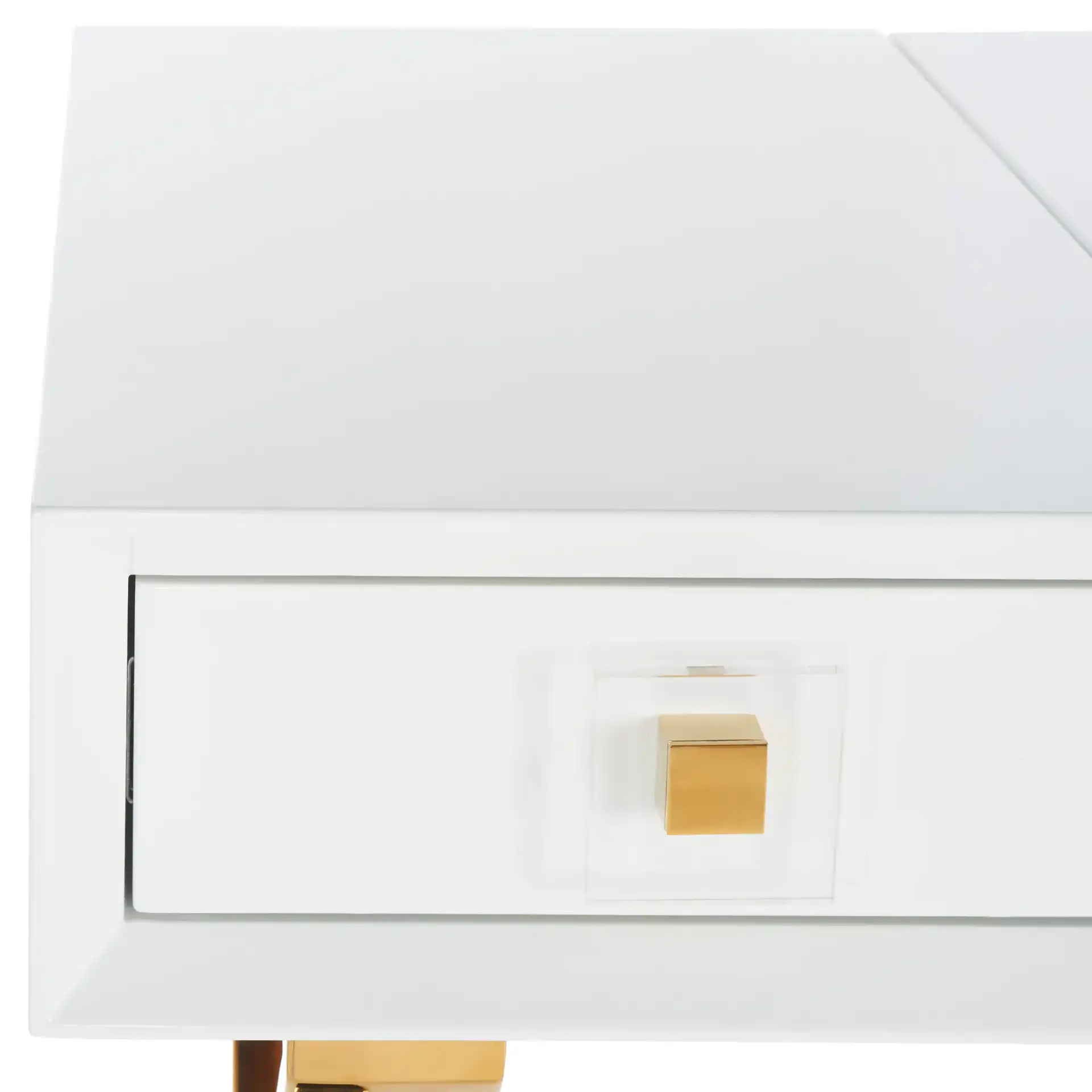 Yesenia Vanity Table in White / Gold in a styled room