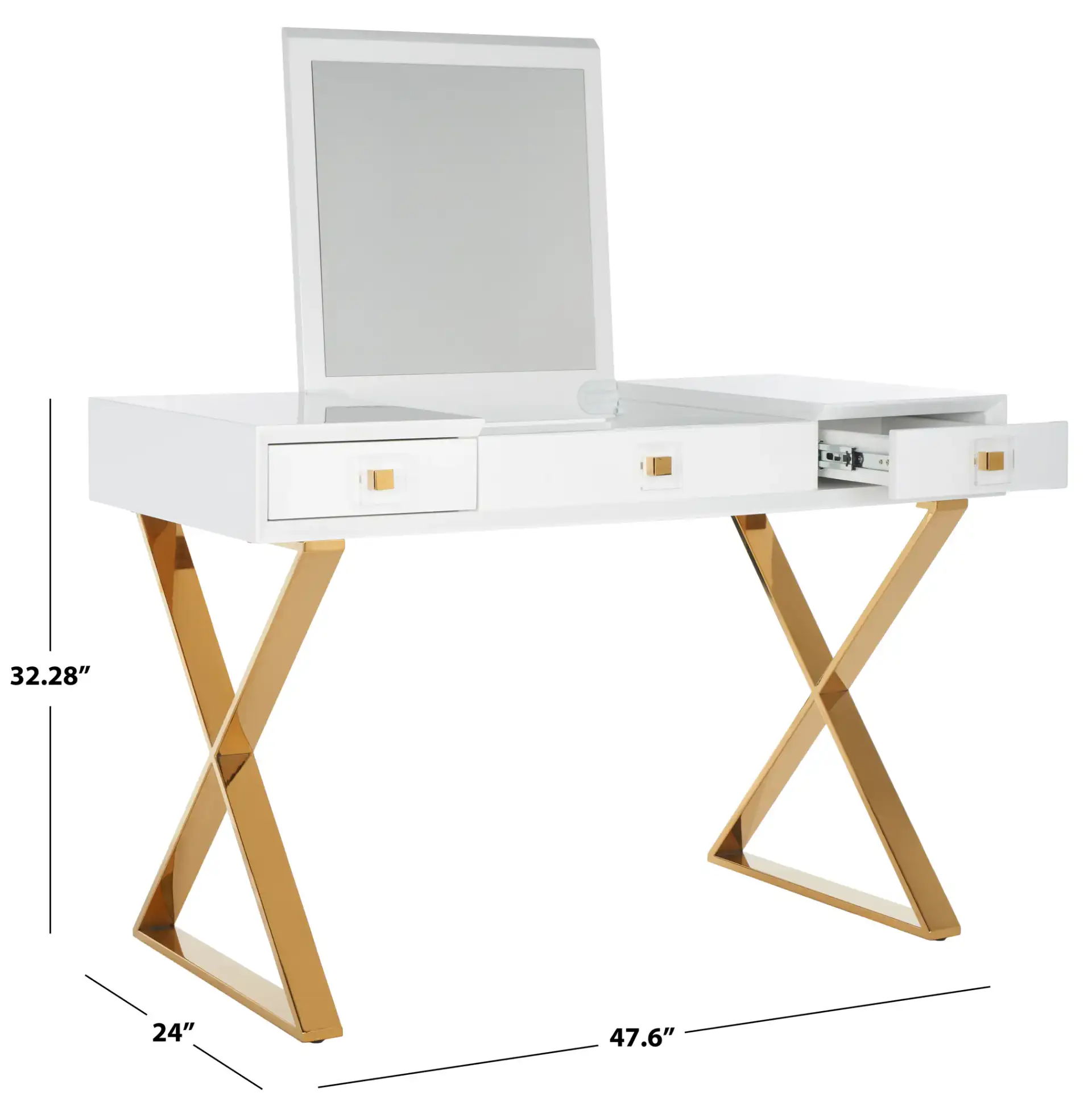 Yesenia Vanity Table in White / Gold, detail view