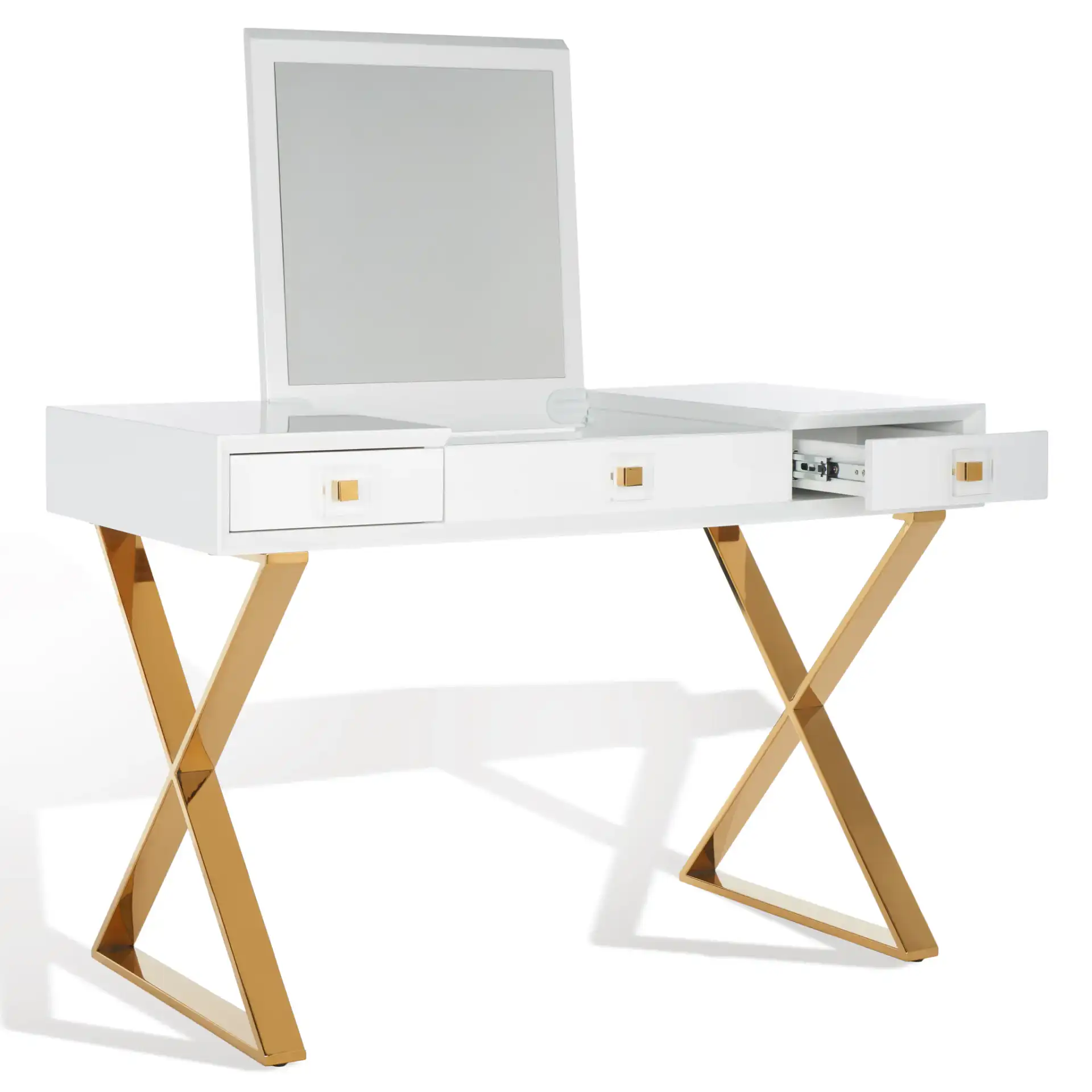 Yesenia Vanity Table in White / Gold