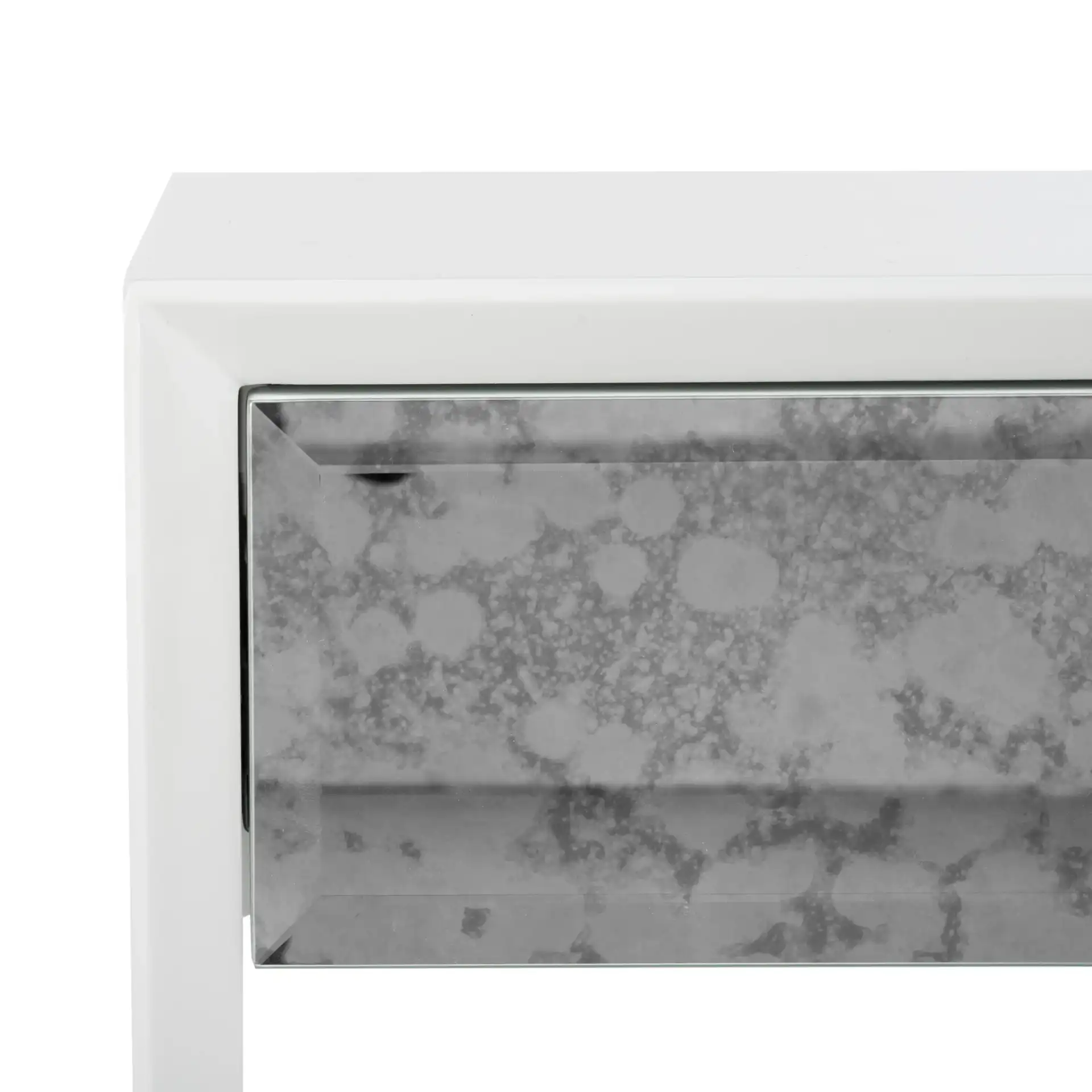 Arcelia Eglomise Side Table in White in a styled room