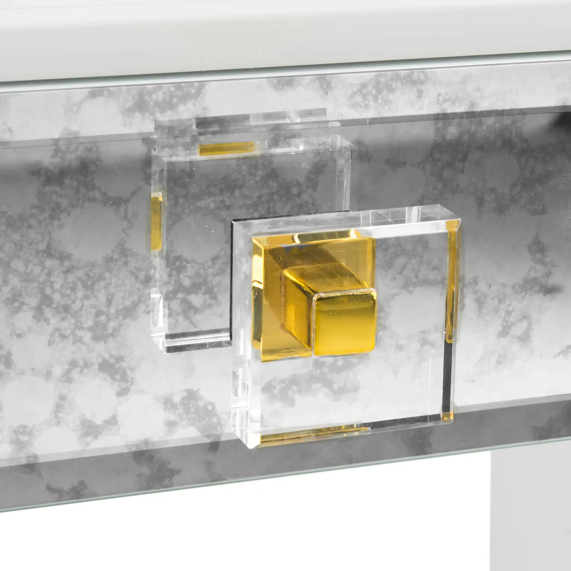 Arcelia Eglomise Side Table in White in a styled room