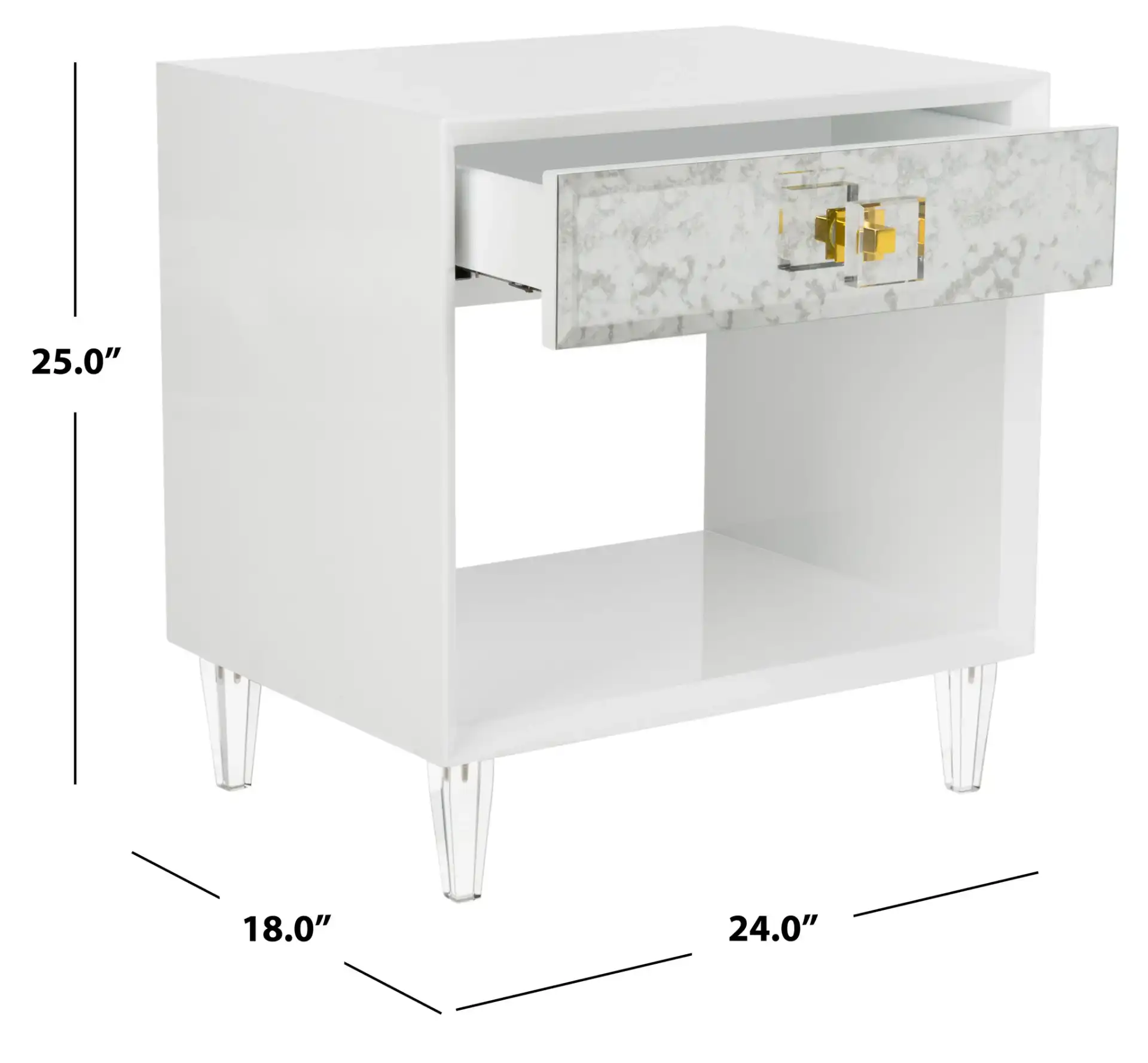 Arcelia Eglomise Side Table in White, detail view