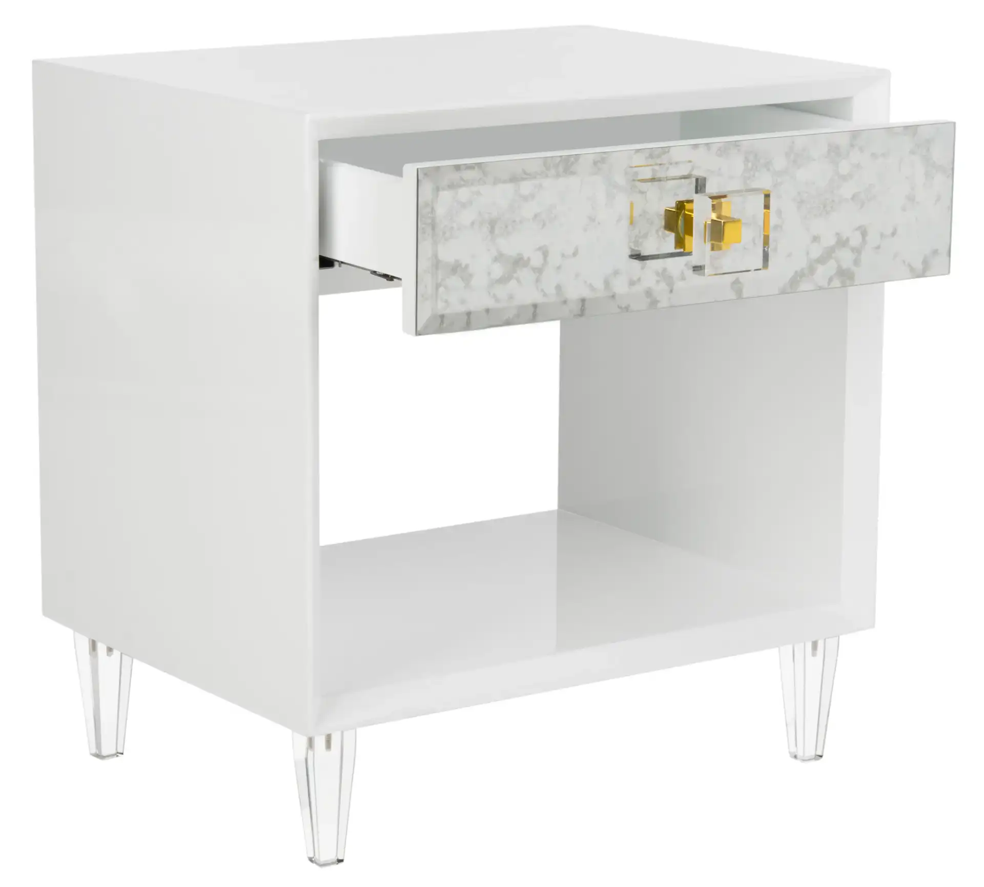 Arcelia Eglomise Side Table in White, detail view