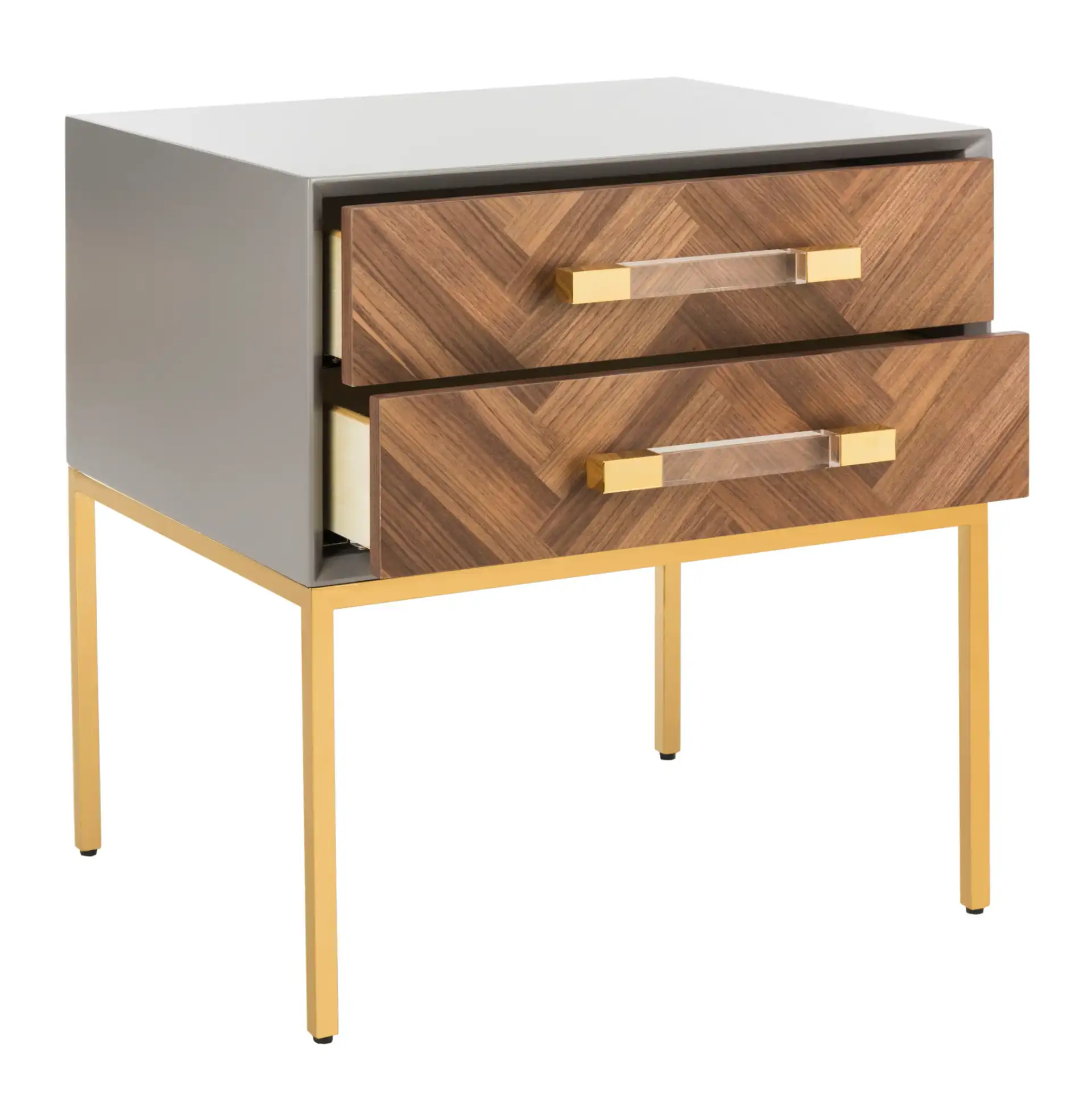 Sanford Two-Drawer Side Table in Black Cerused Oak, detail view