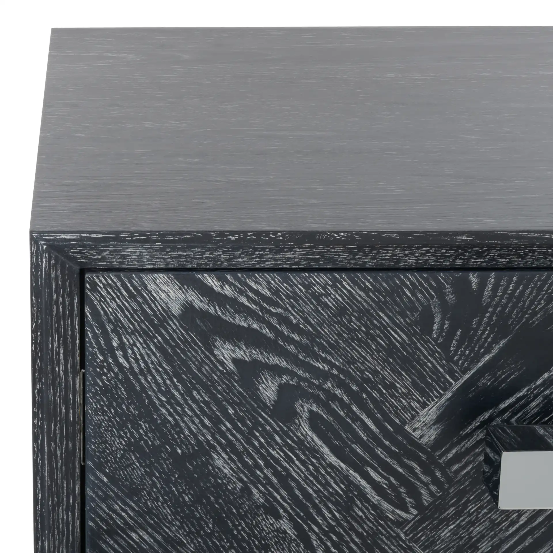 Sanford Two-Drawer Side Table in Black Cerused Oak in a styled room