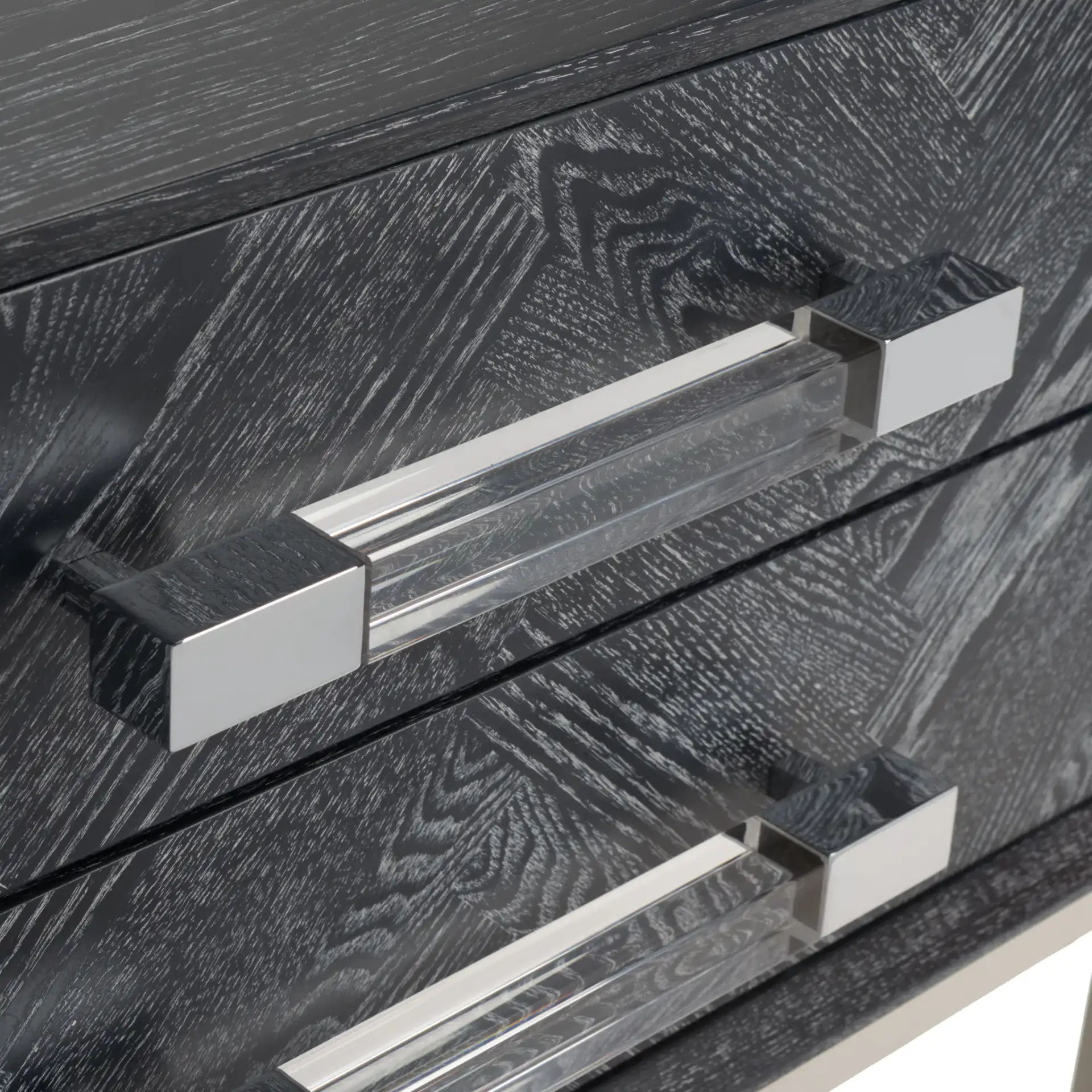 Sanford Two-Drawer Side Table in Black Cerused Oak in a styled room