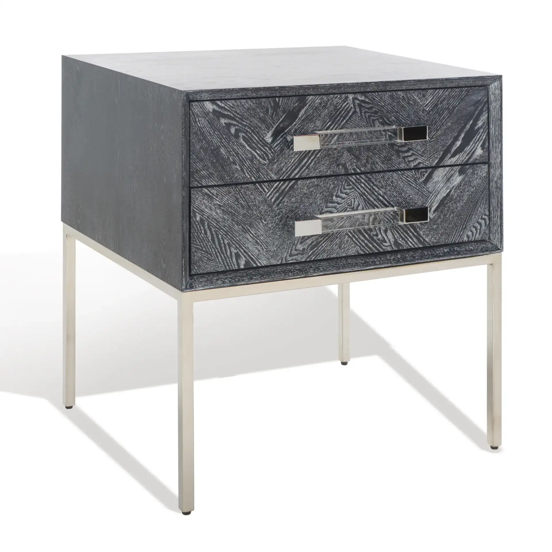 Sanford Two-Drawer Side Table in Black Cerused Oak, detail view
