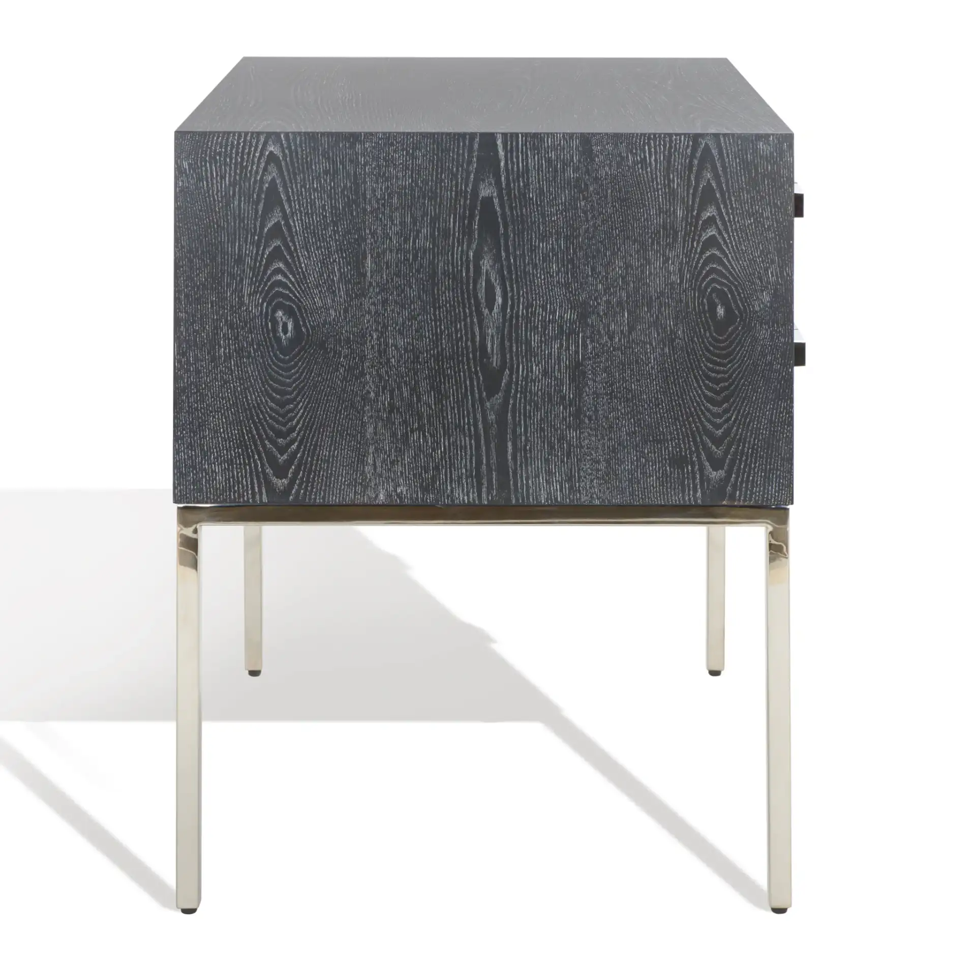 Sanford Two-Drawer Side Table in Black Cerused Oak, detail view
