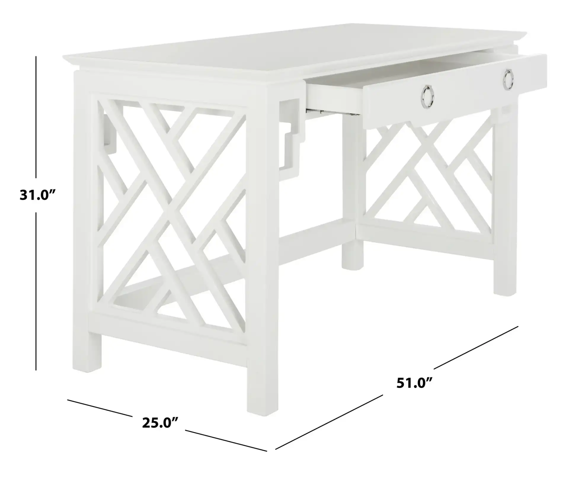 Oren Lacquer Desk in White, detail view
