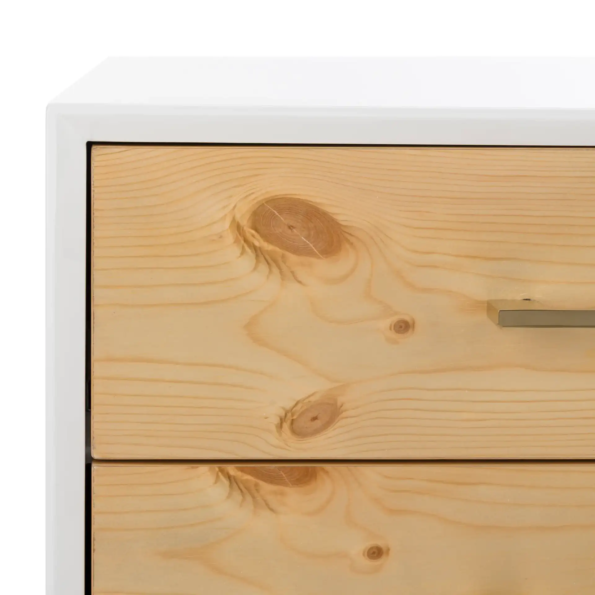 Vanda Three-Drawer Side Table in White in a styled room