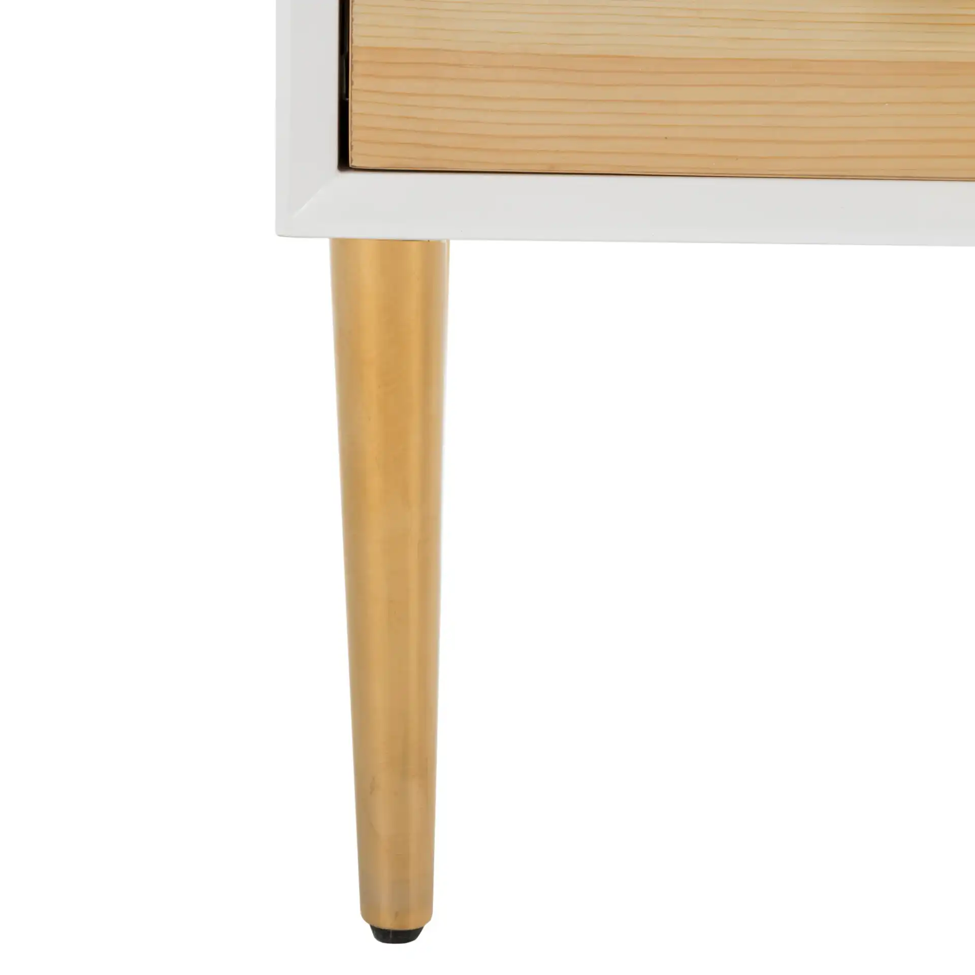 Vanda Three-Drawer Side Table in White, detail view