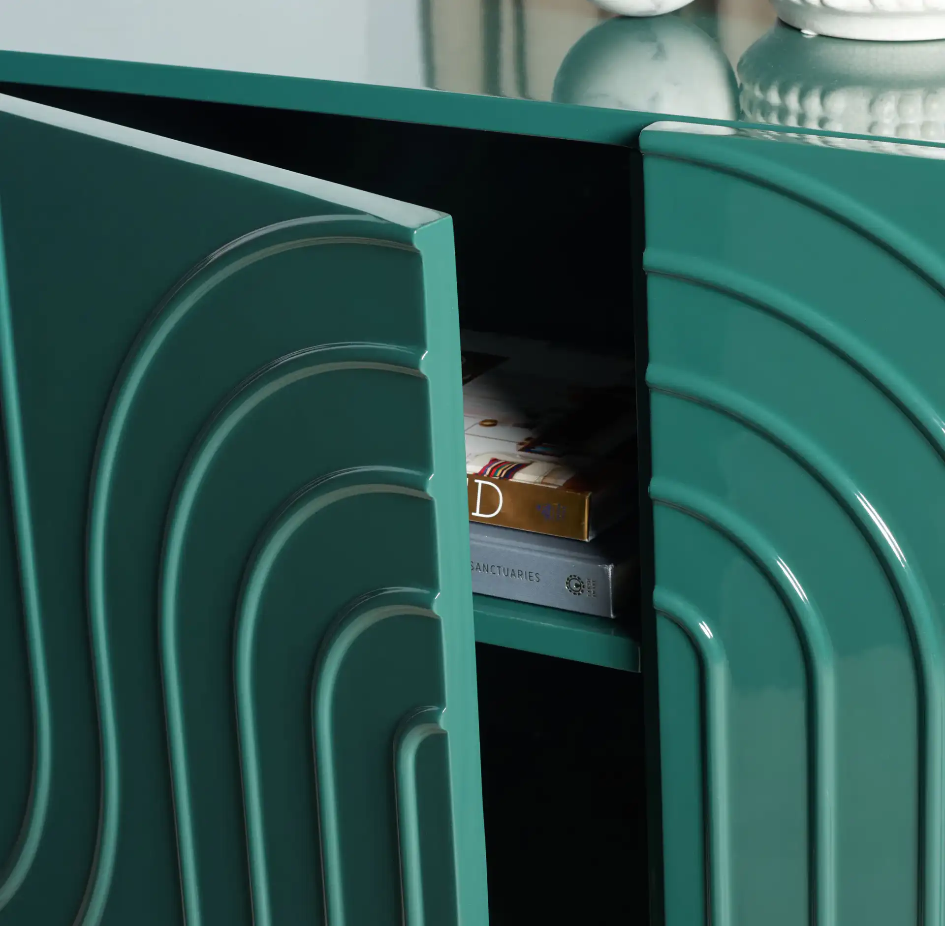 Saturn Wave Acrylic Sideboard in Moss in a styled room