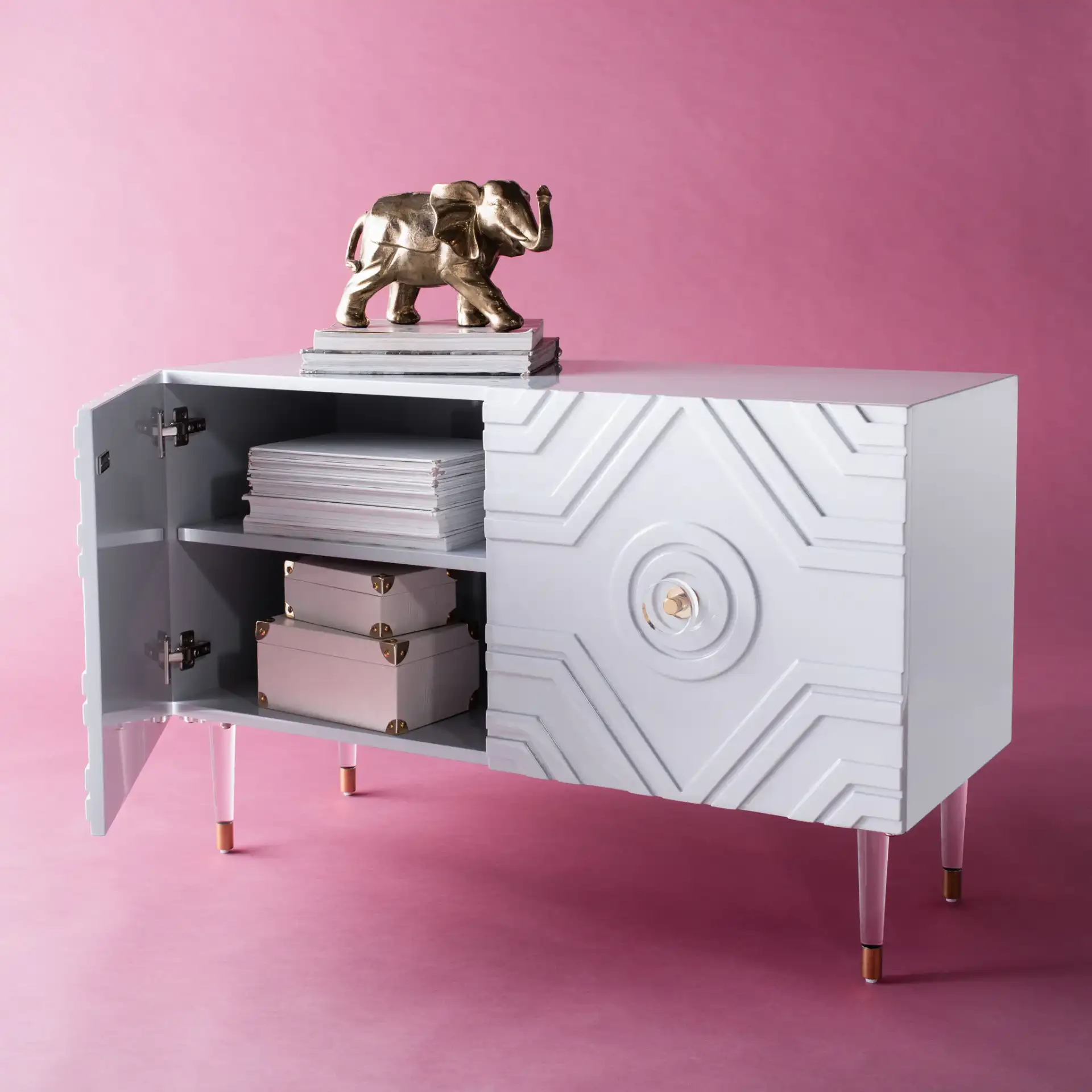 Zayn Diamond Sideboard in Light Gray / Gold in a styled room