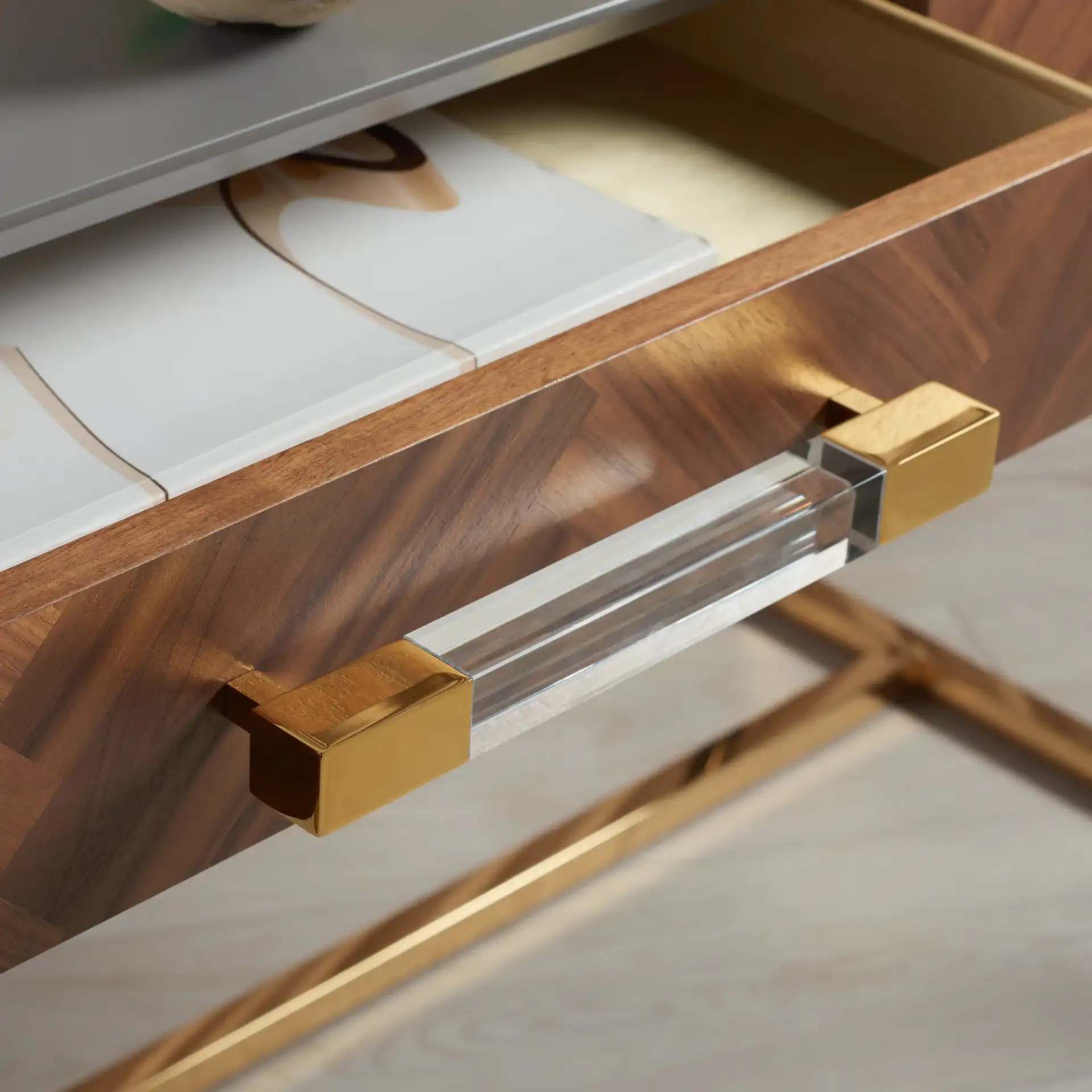 Marty Modern Desk in Grey in a styled room