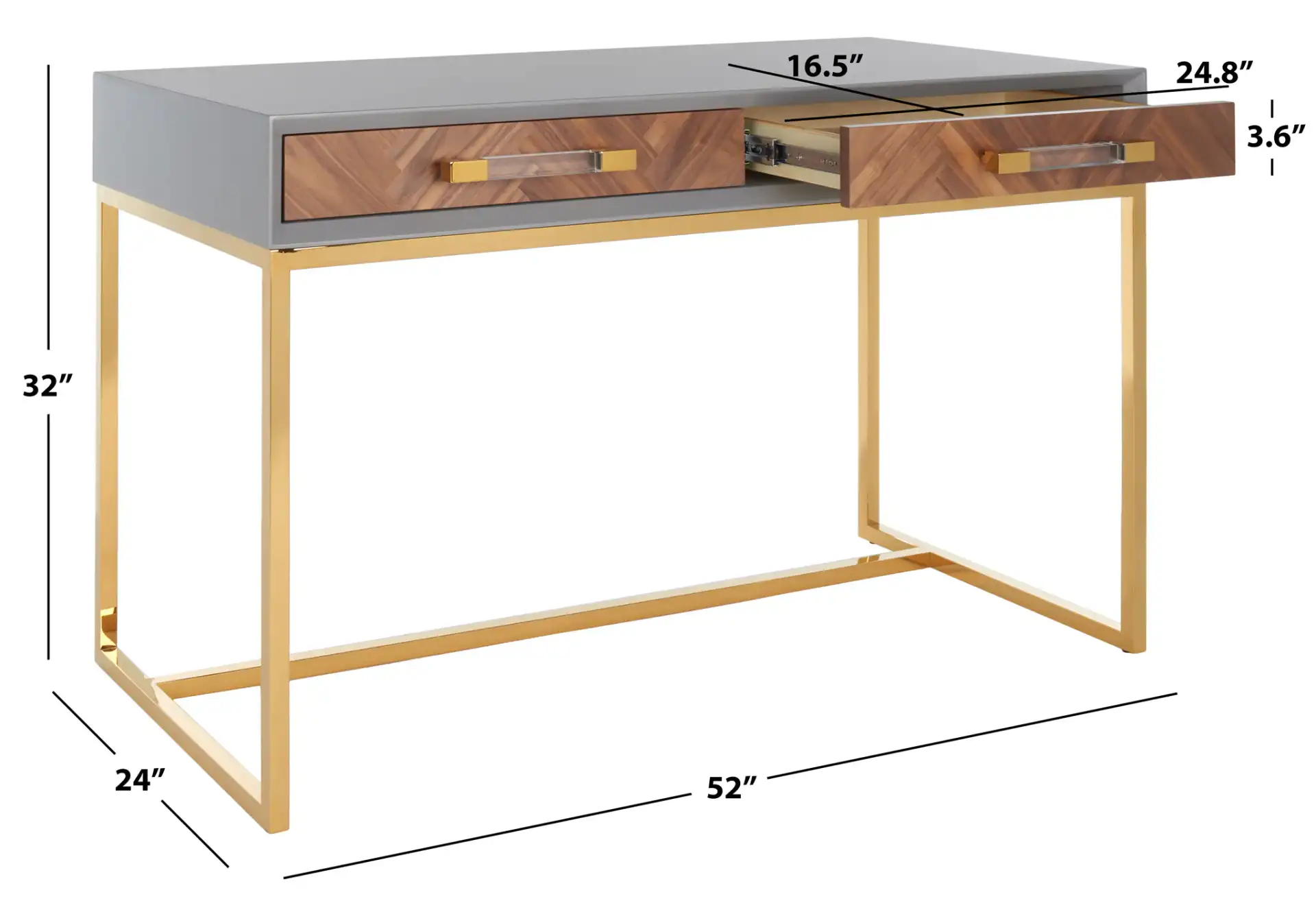 Marty Modern Desk in Grey, detail view