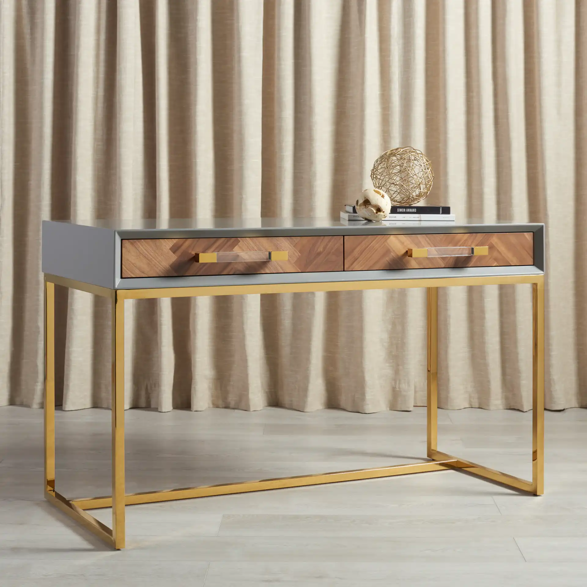Marty Modern Desk in Grey in a styled room