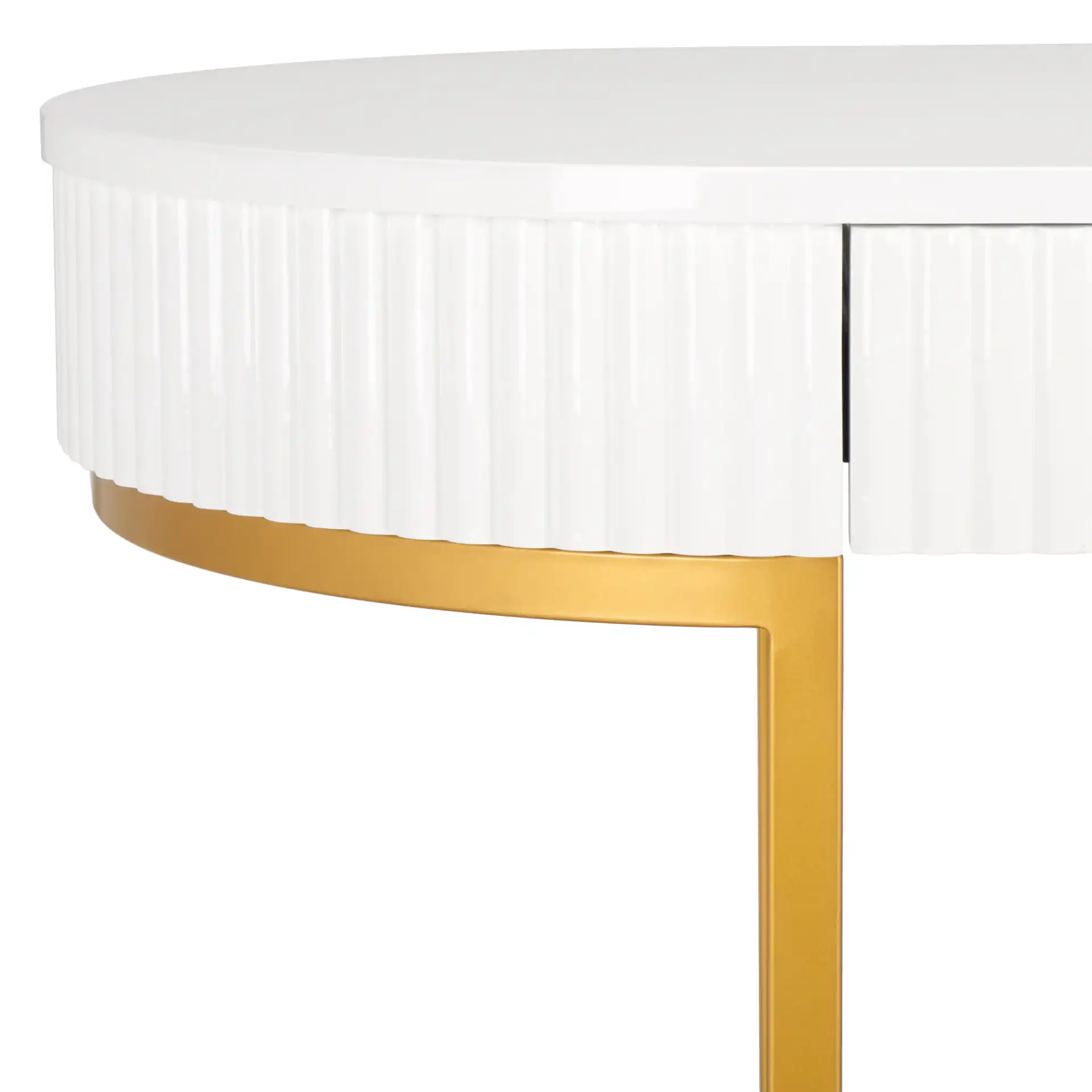 Estella Modern Desk in White / Gold in a styled room