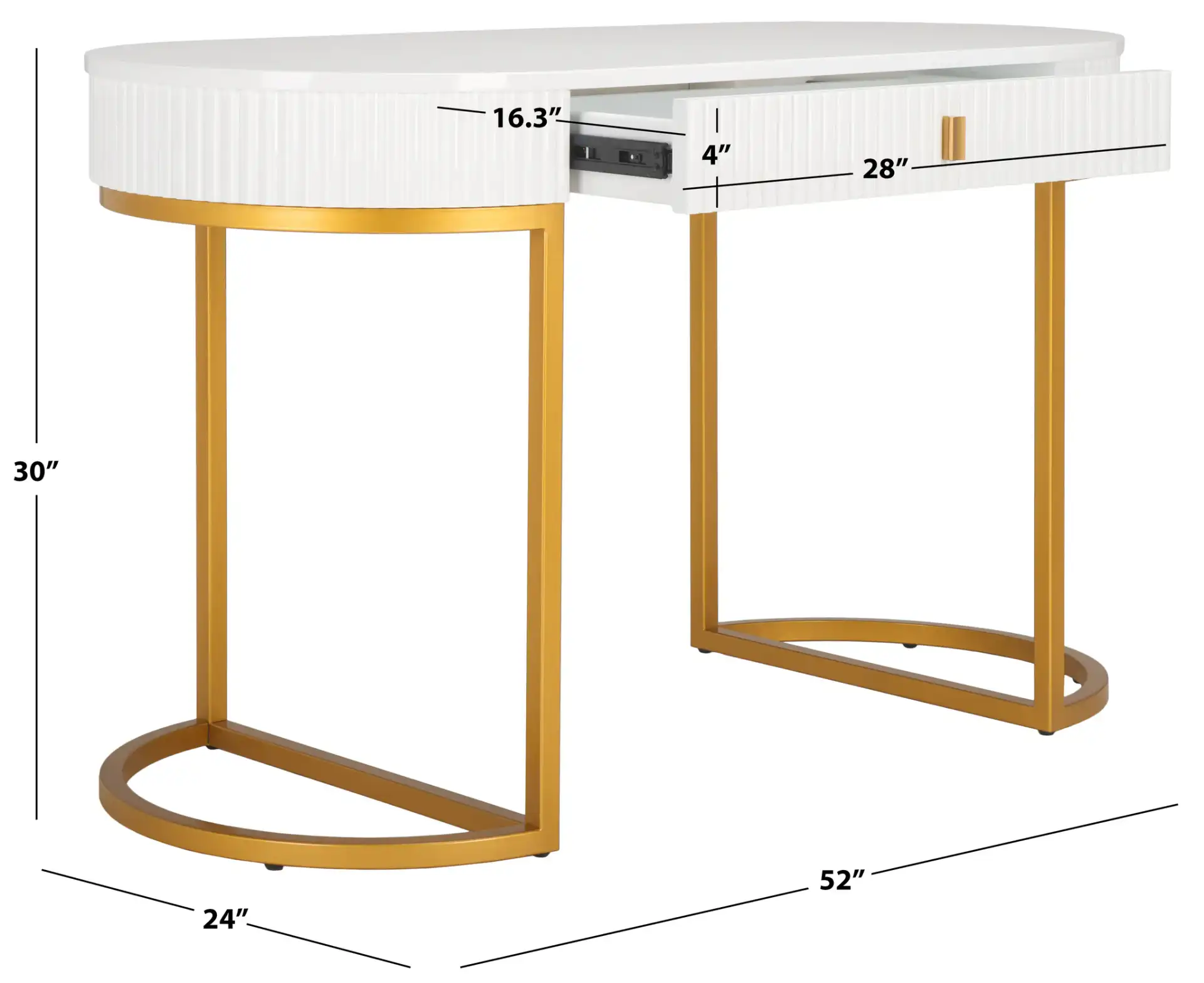 Estella Modern Desk in White / Gold, detail view
