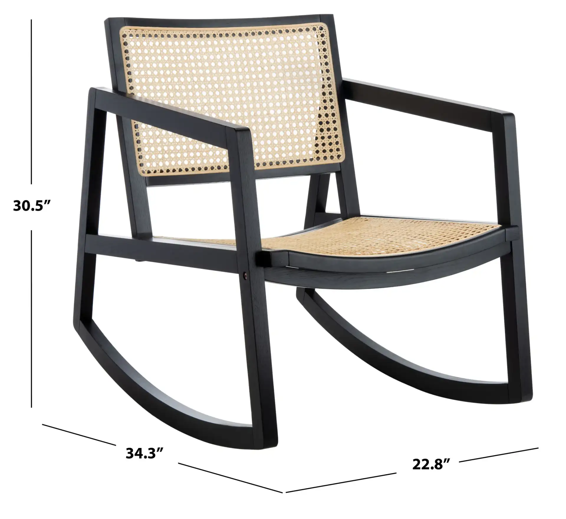 Perth Rattan Rocking Chair in Black / Natural, detail view