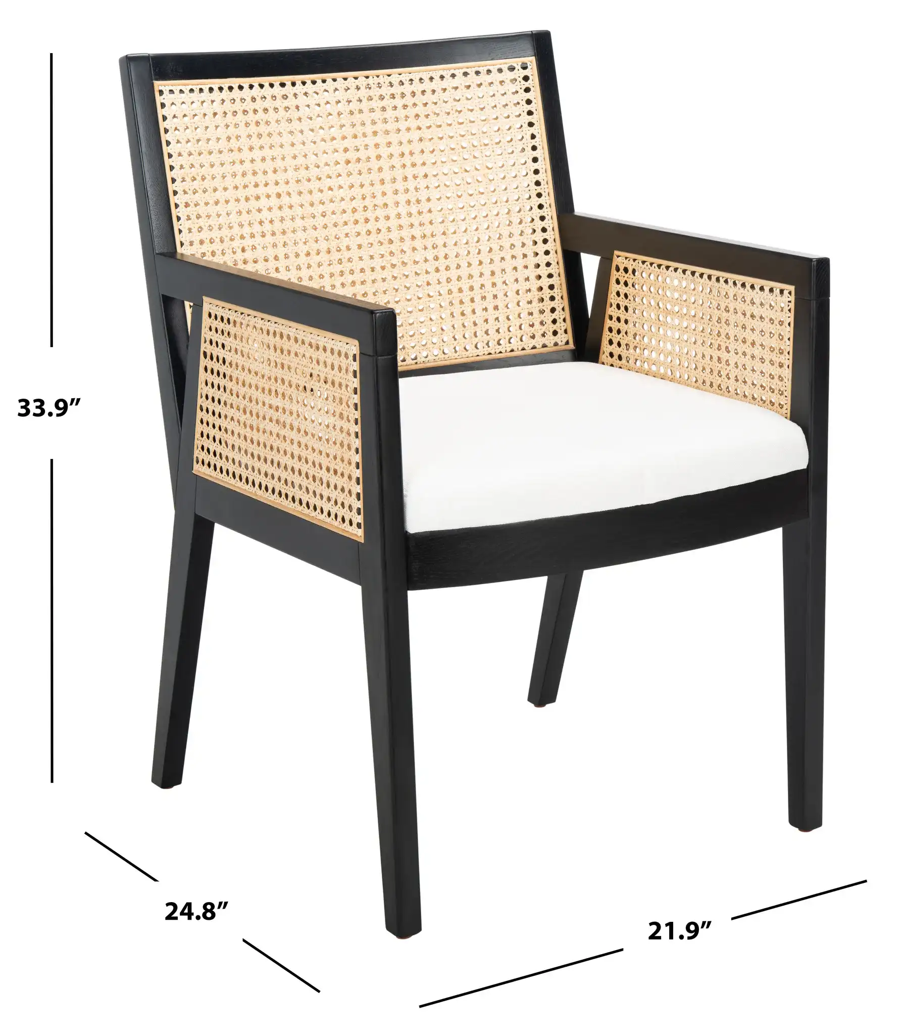 Malik Rattan Dining Chair in Black / Natural, detail view
