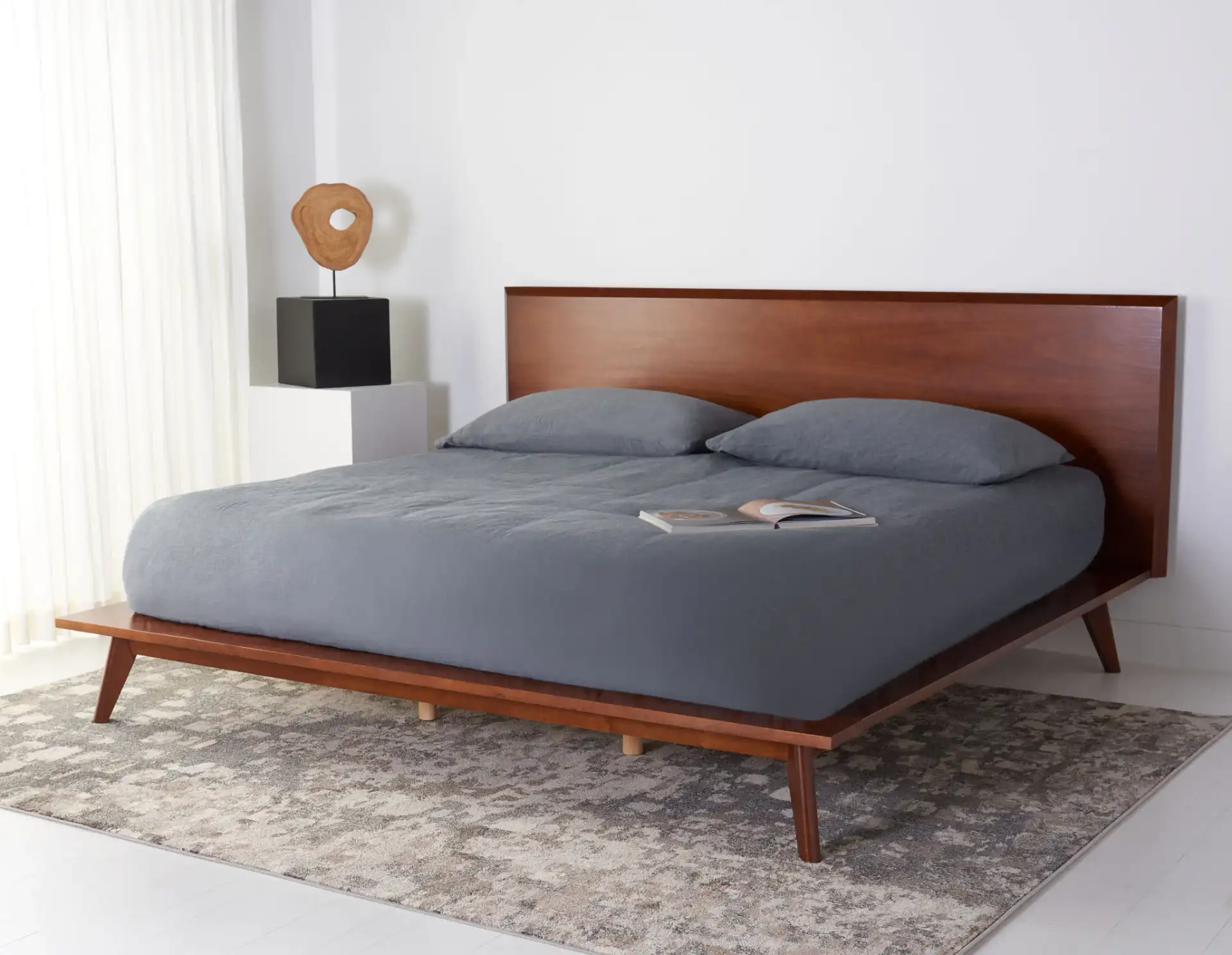 Moxie Mid-Century Bed in Walnut in a styled room