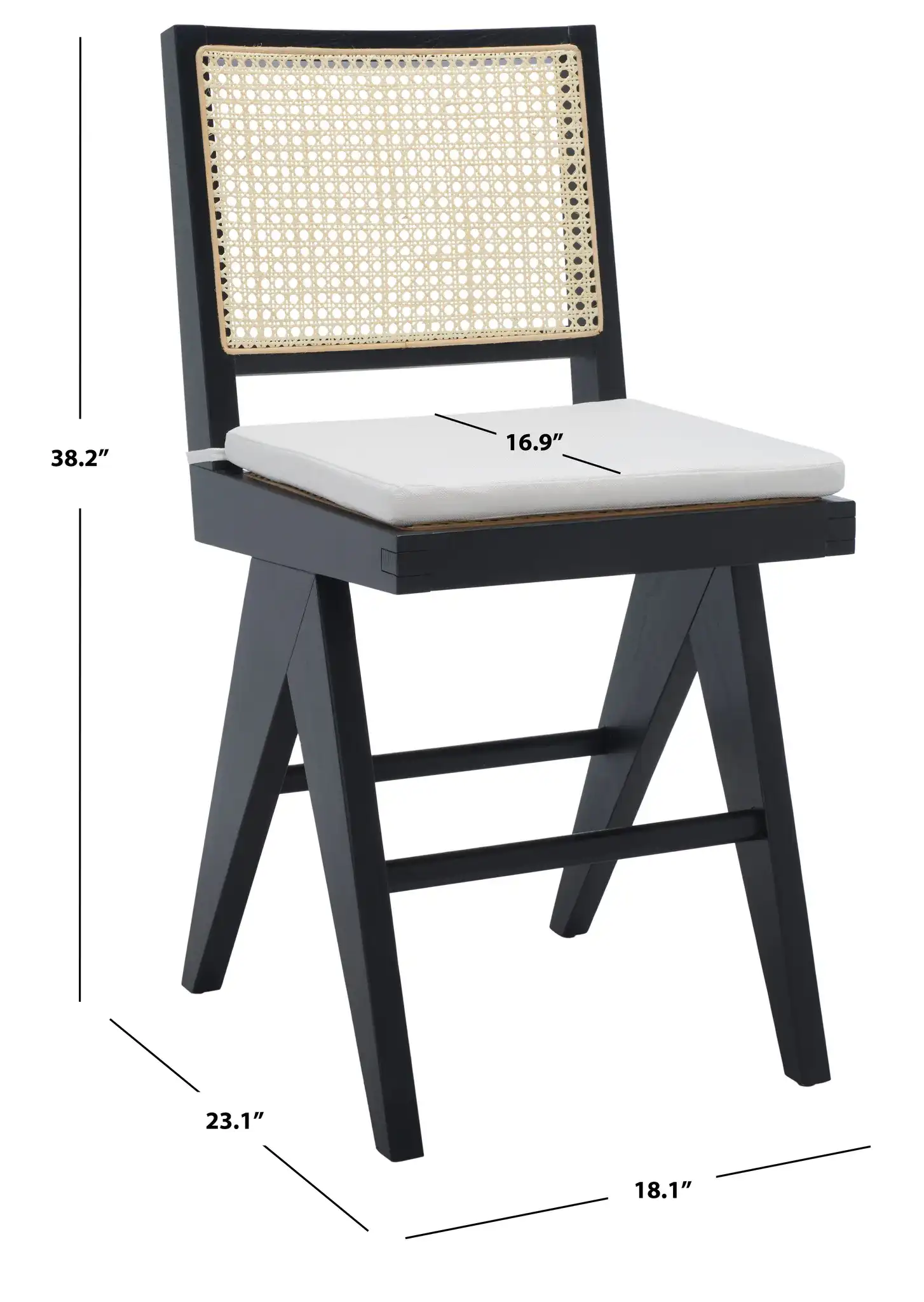 Colette Rattan Counter Stool in Black / Natural, detail view
