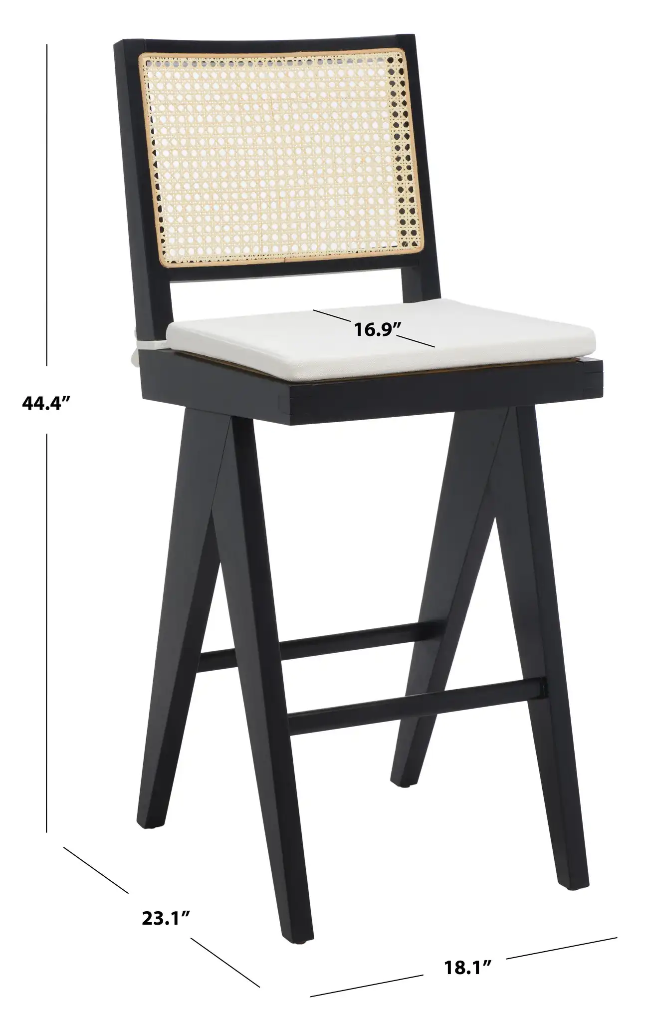 Colette Rattan Barstool in Black / Natural, detail view