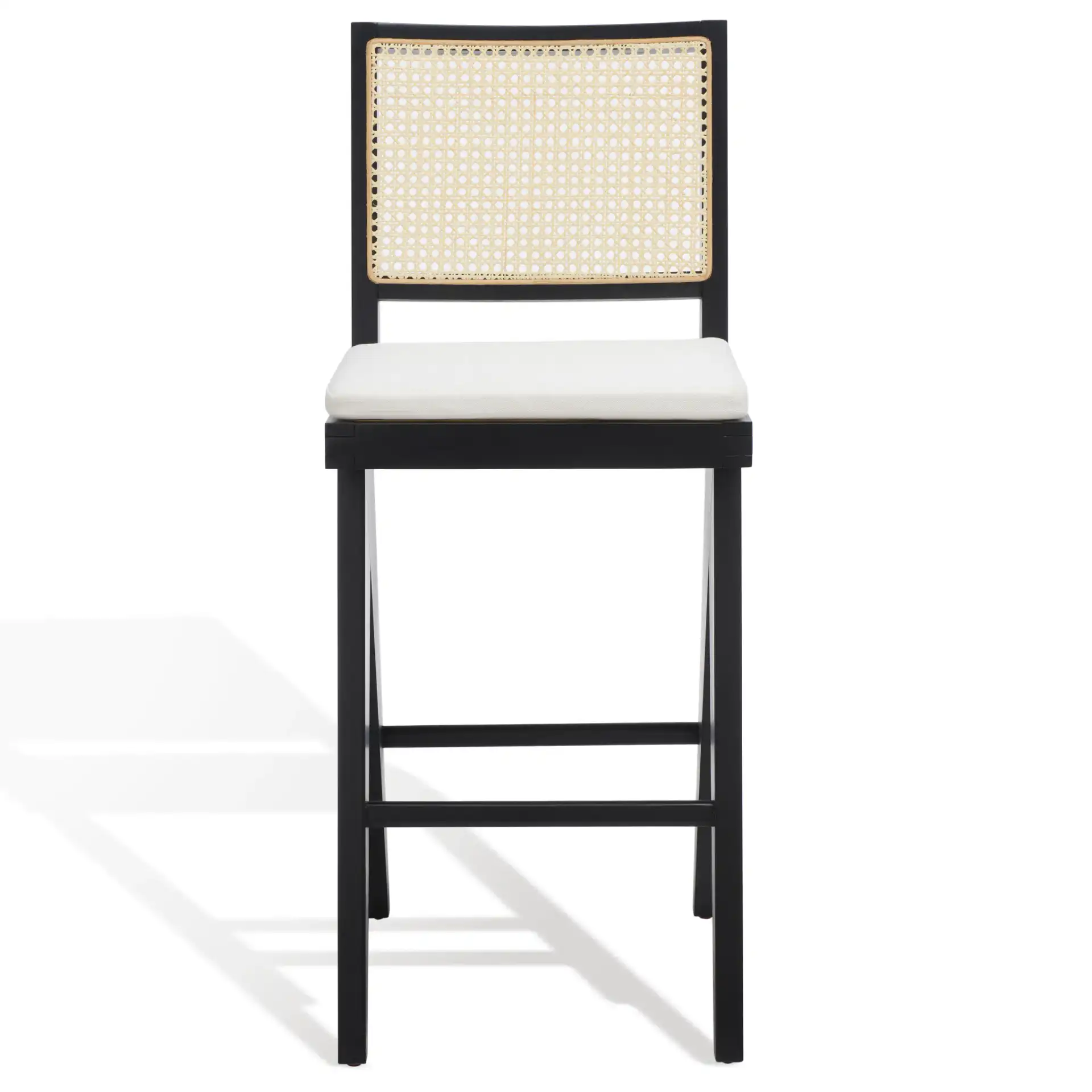Colette Rattan Barstool in Black / Natural, detail view