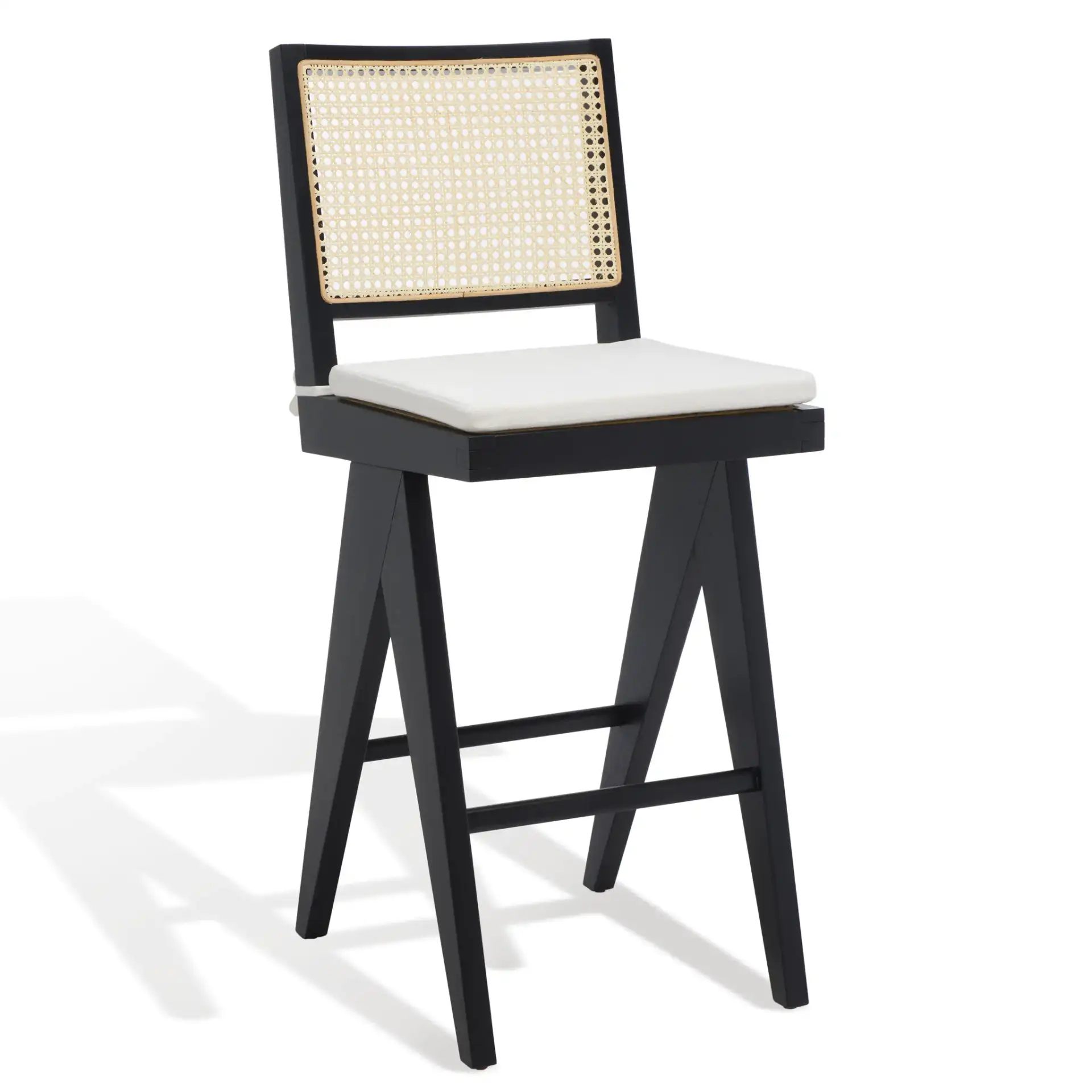 Colette Rattan Barstool in Black / Natural