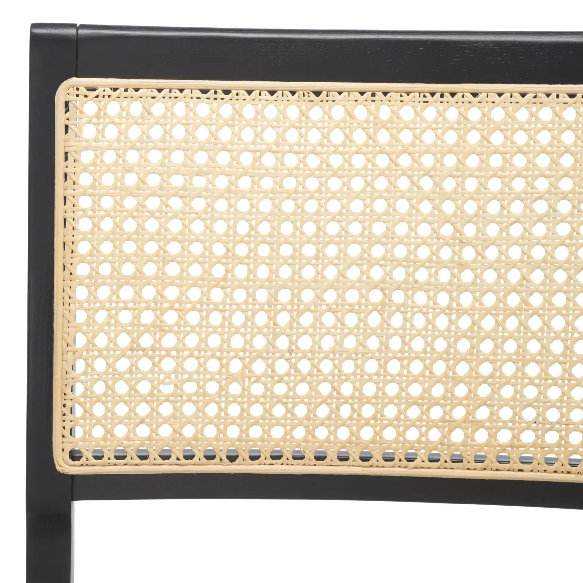 Hattie French Cane Barstool in Black / Natural in a styled room