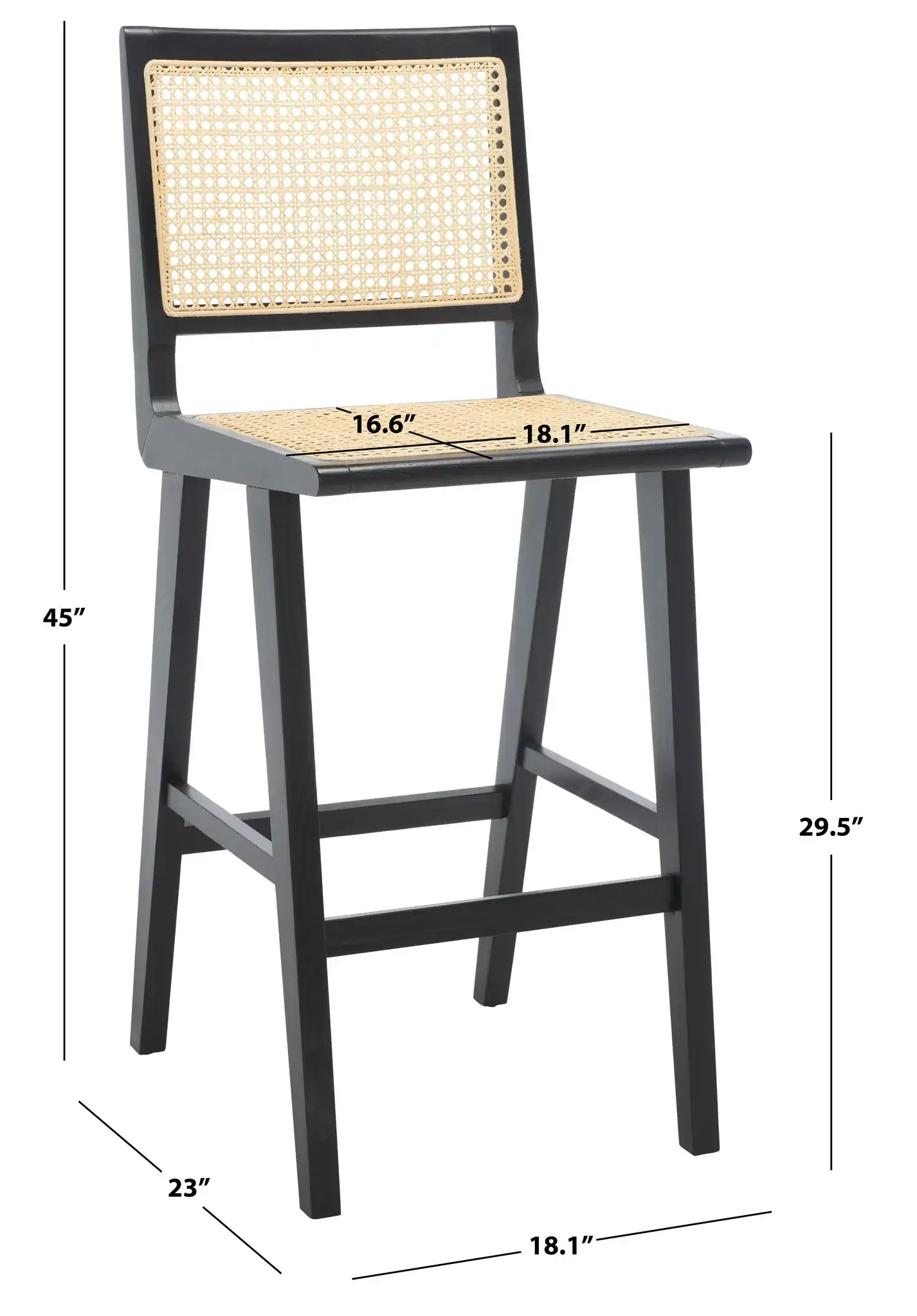 Hattie French Cane Barstool in Black / Natural, detail view