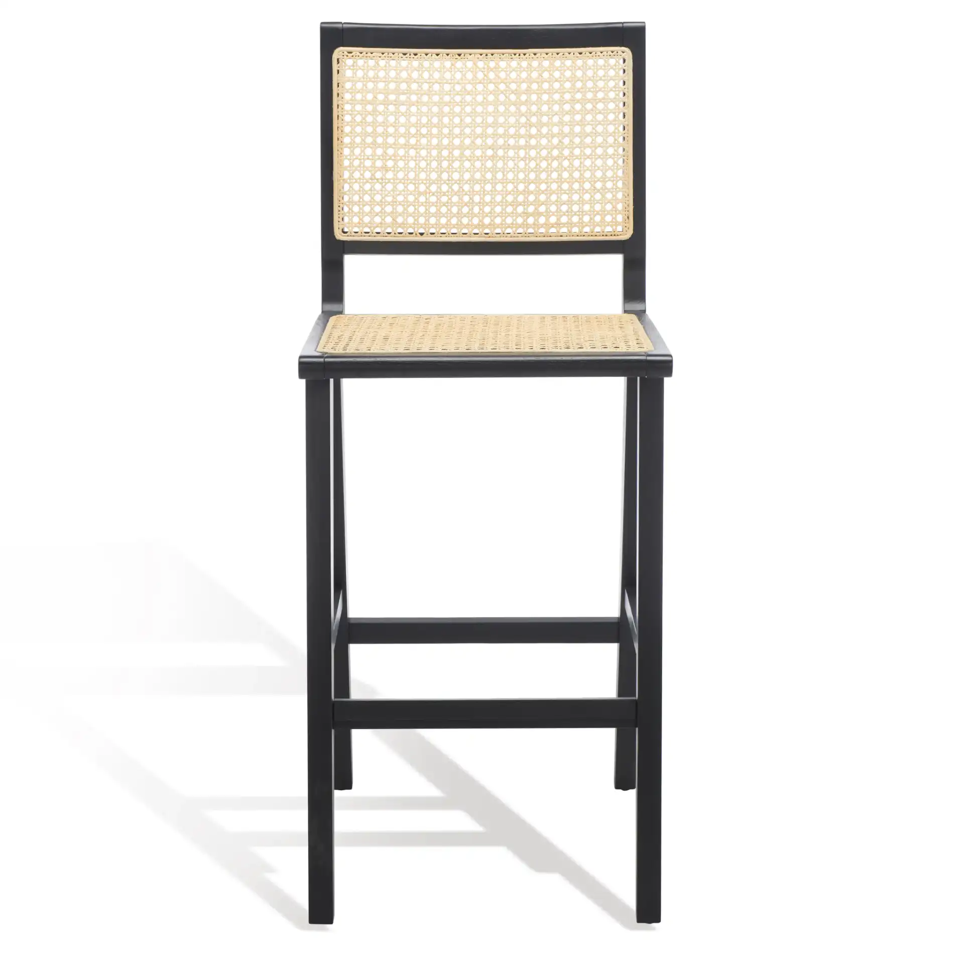 Hattie French Cane Barstool in Black / Natural, detail view