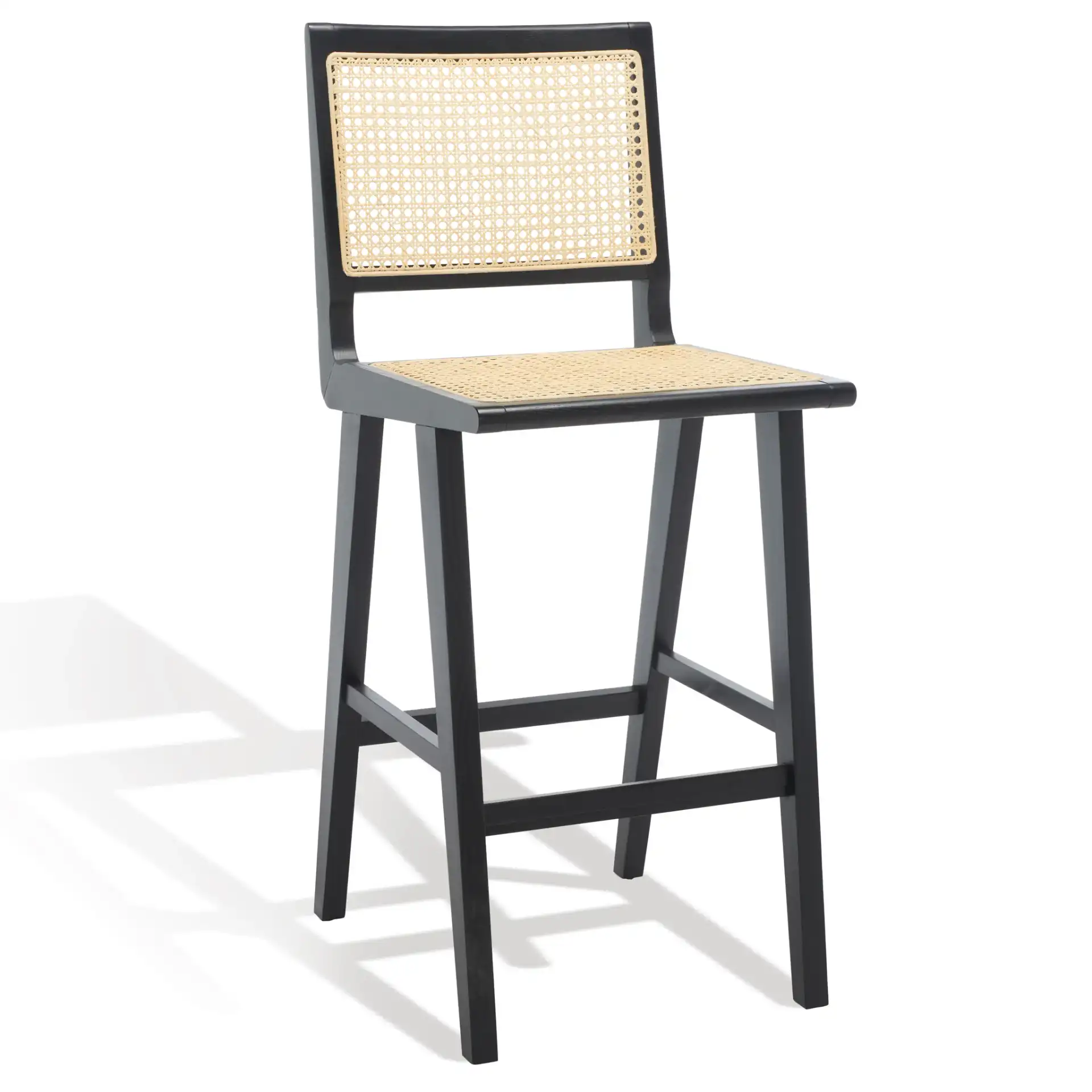 Hattie French Cane Barstool in Black / Natural